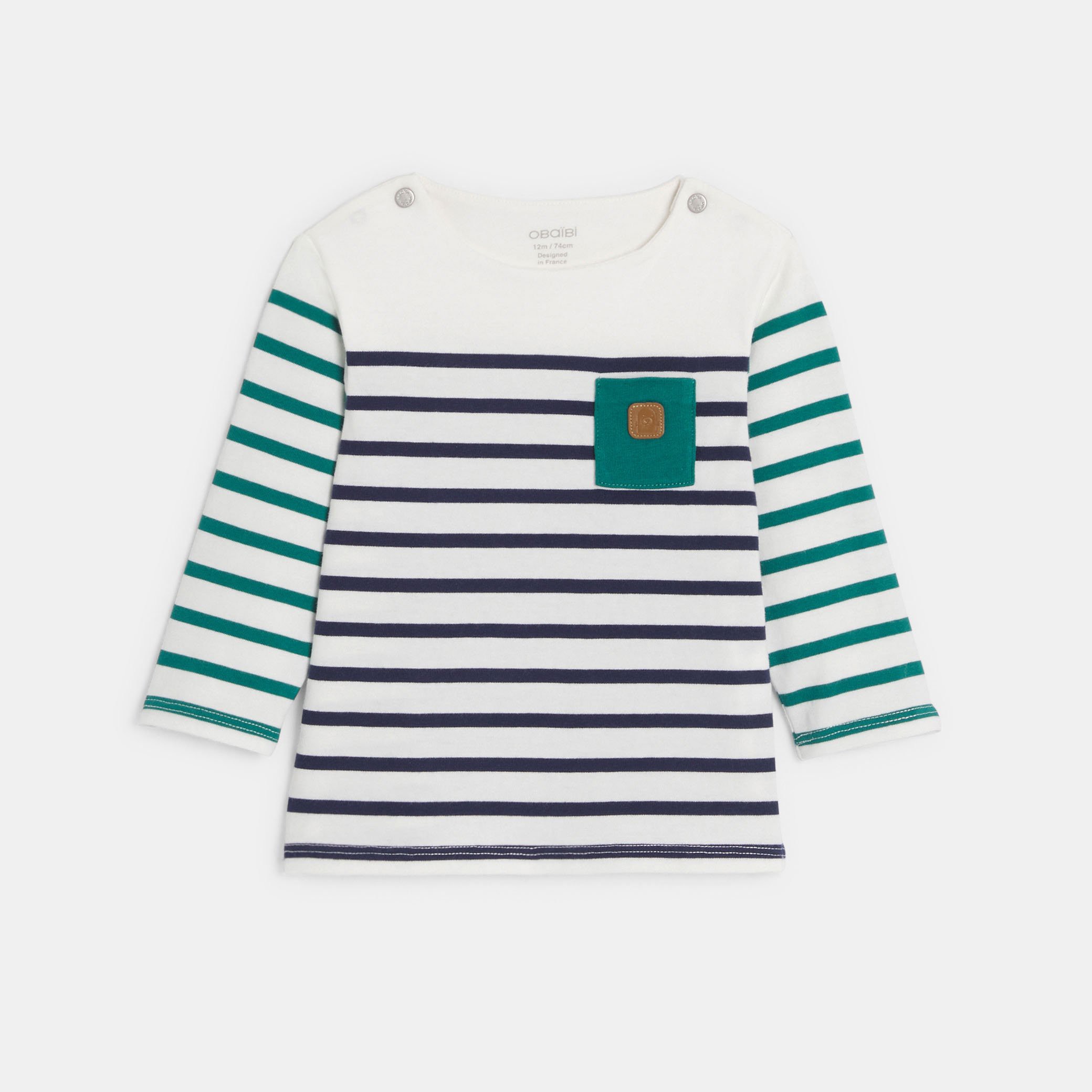 T-shirt manches longues rayé vert bébé garçon - Rayures vert