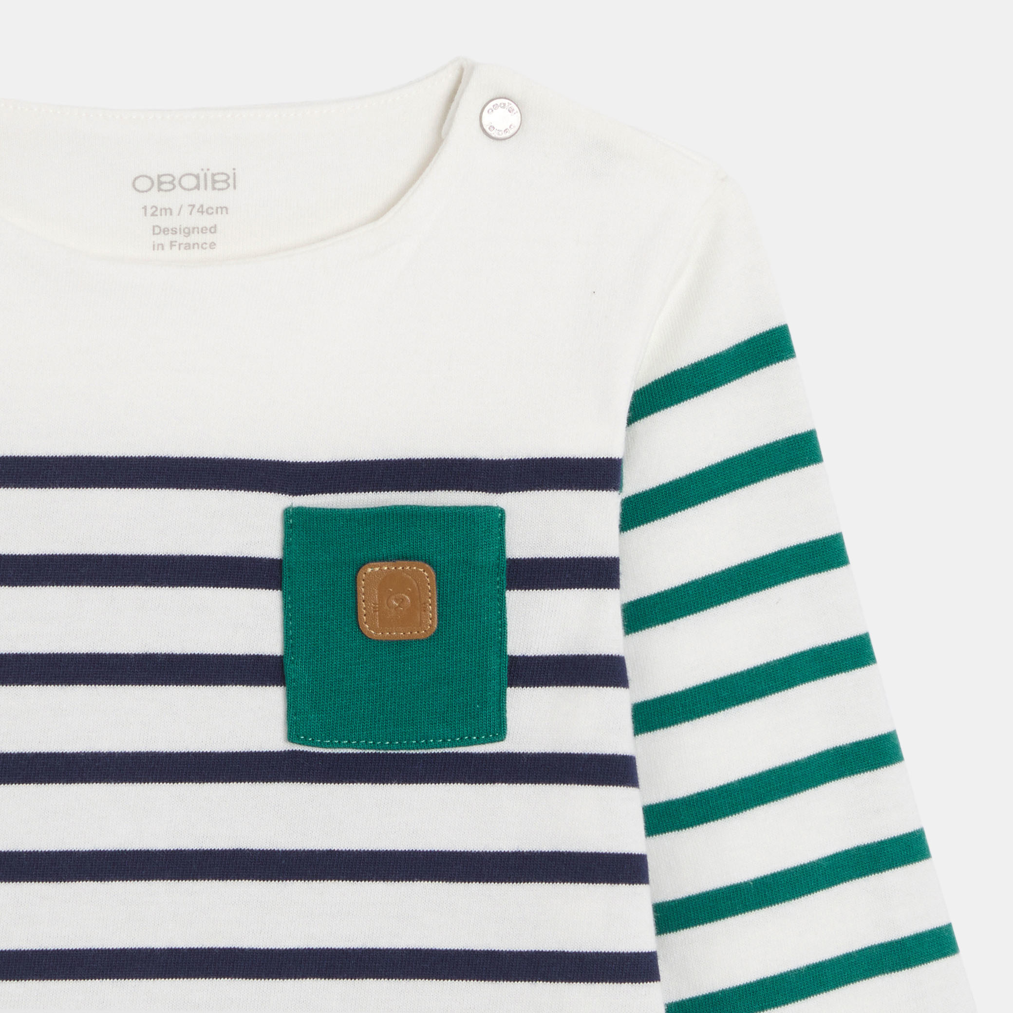 T-shirt manches longues rayé vert bébé garçon - Rayures vert