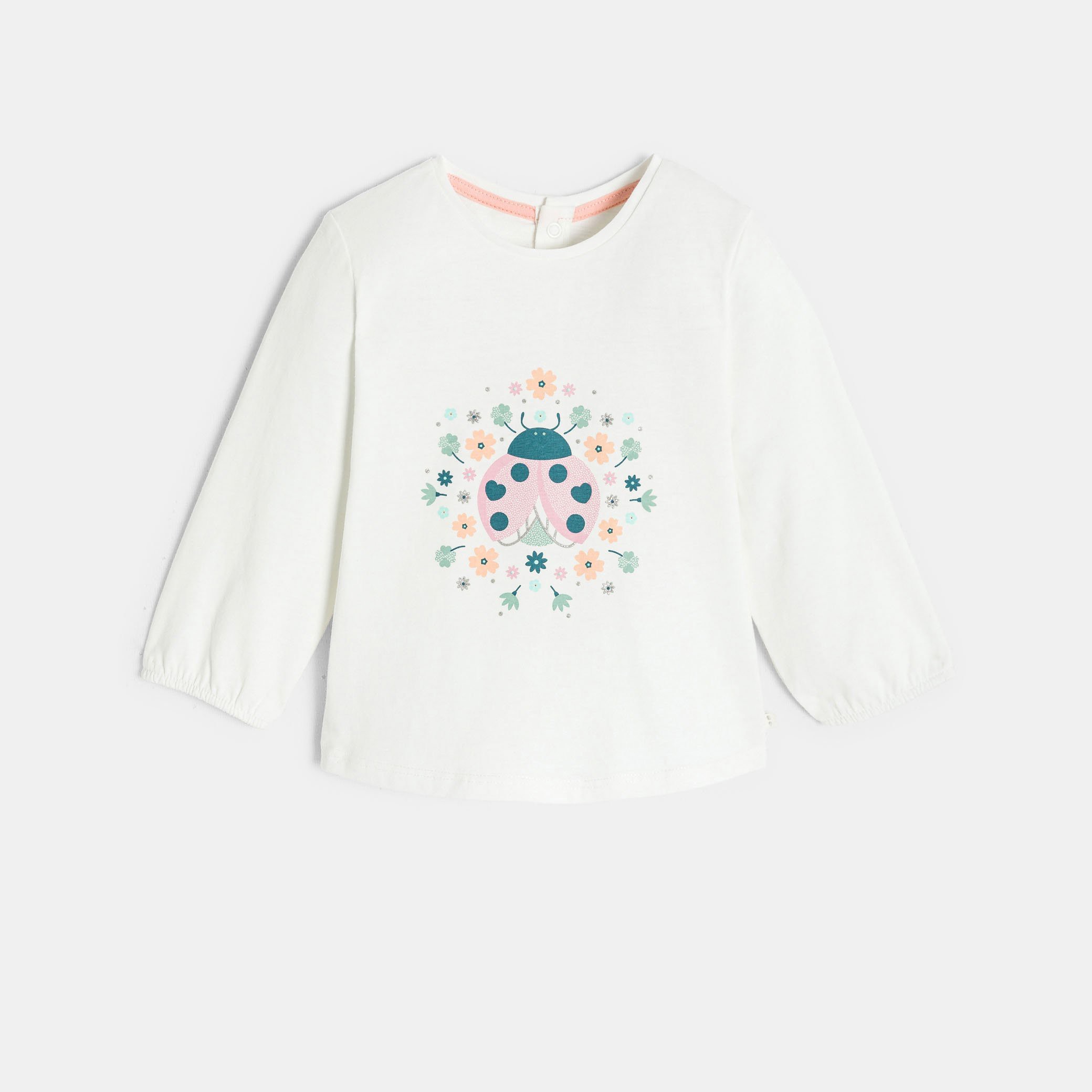 T-shirt blanc manches longues à motif animalier bébé fille - Imprimé multicolore