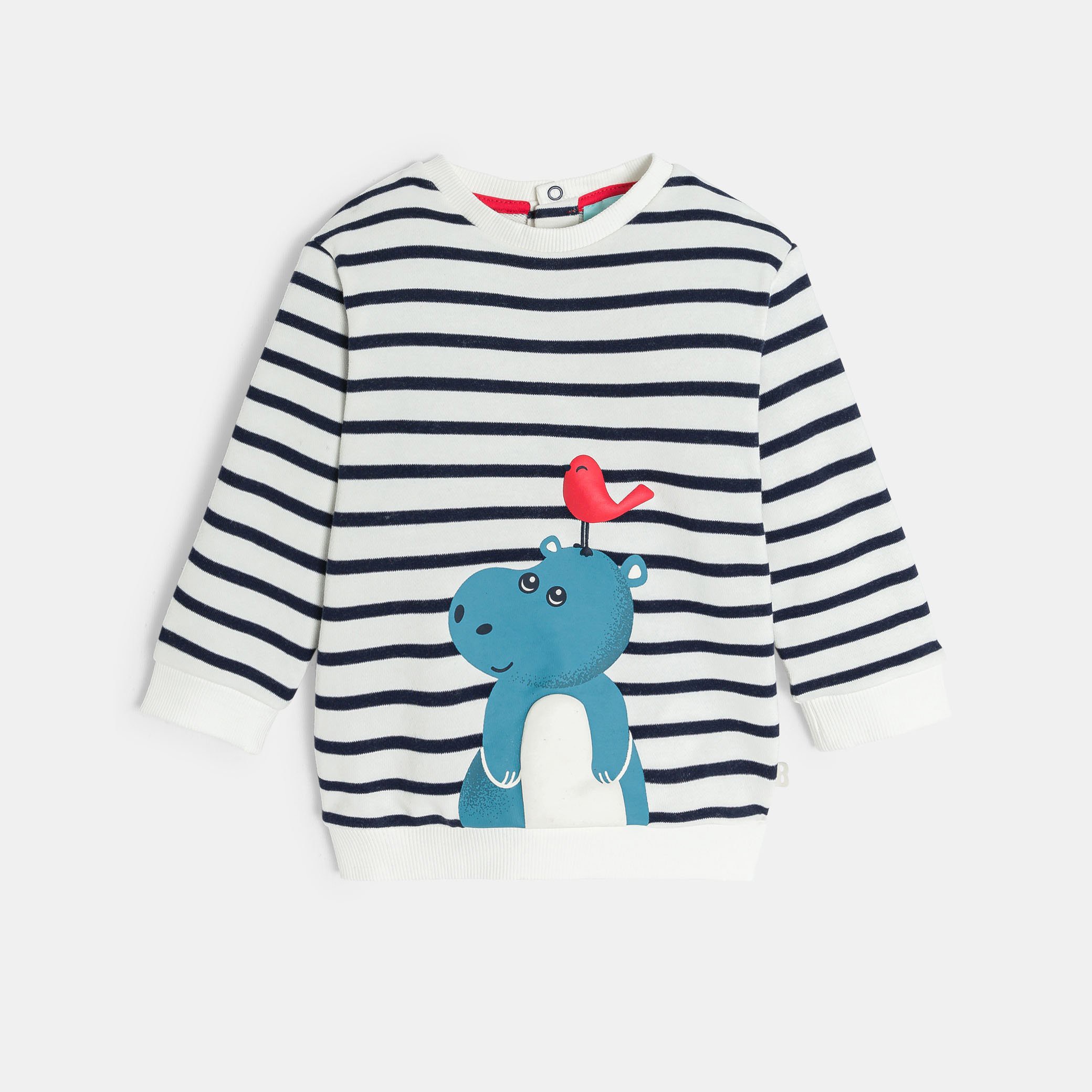 Sweat rayé vert motif animalier bébé garçon - Bleu navy