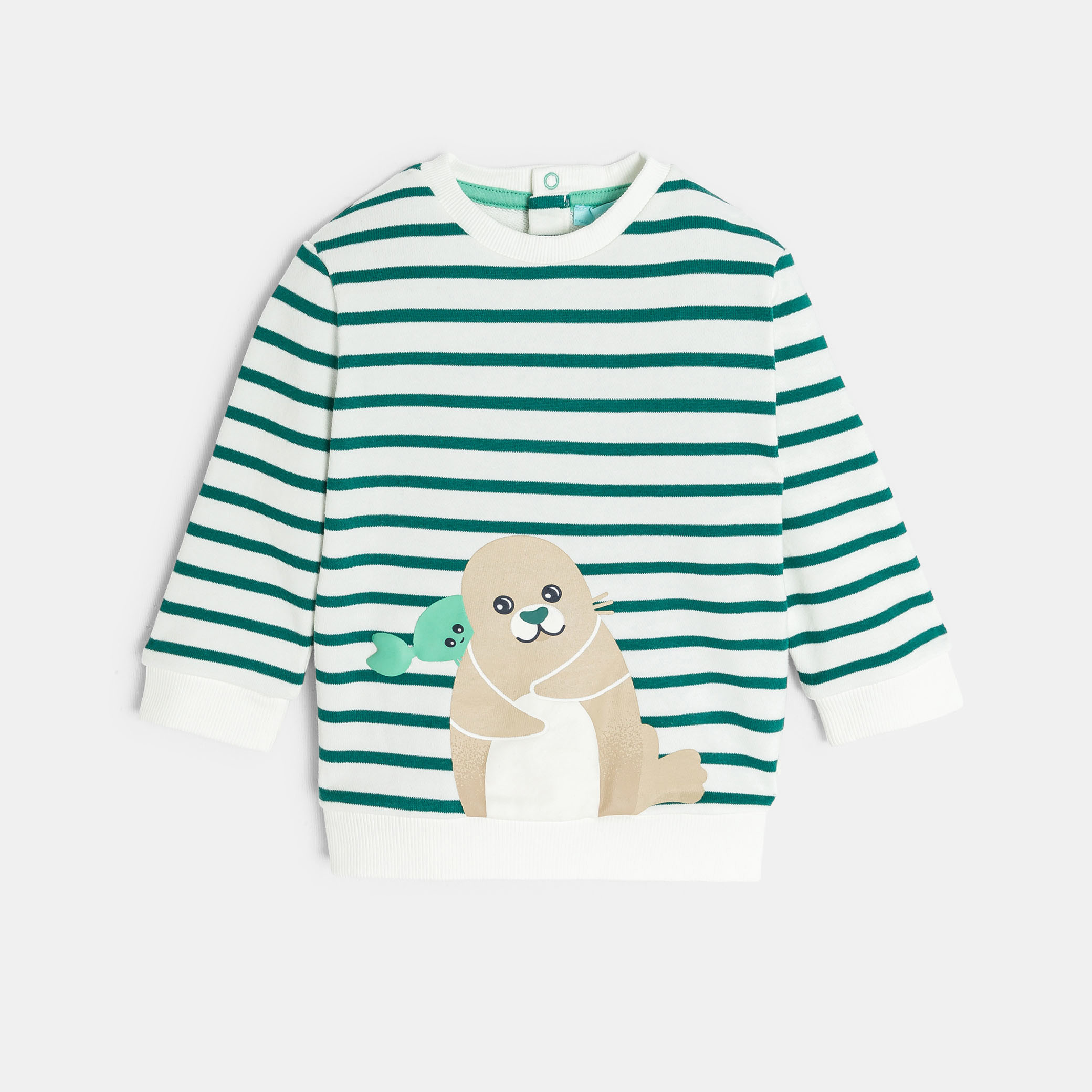 Sweat rayé vert motif animalier bébé garçon - Vert herbe