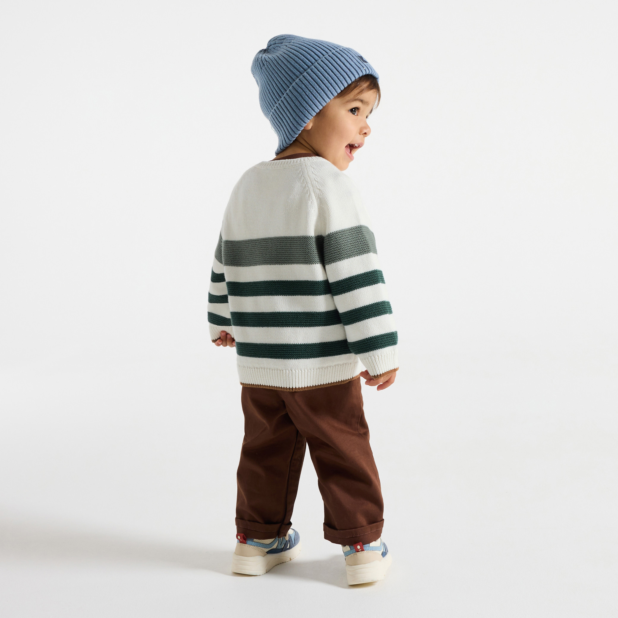 Pull maille tricot rayé vert bébé garçon - Rayures vert