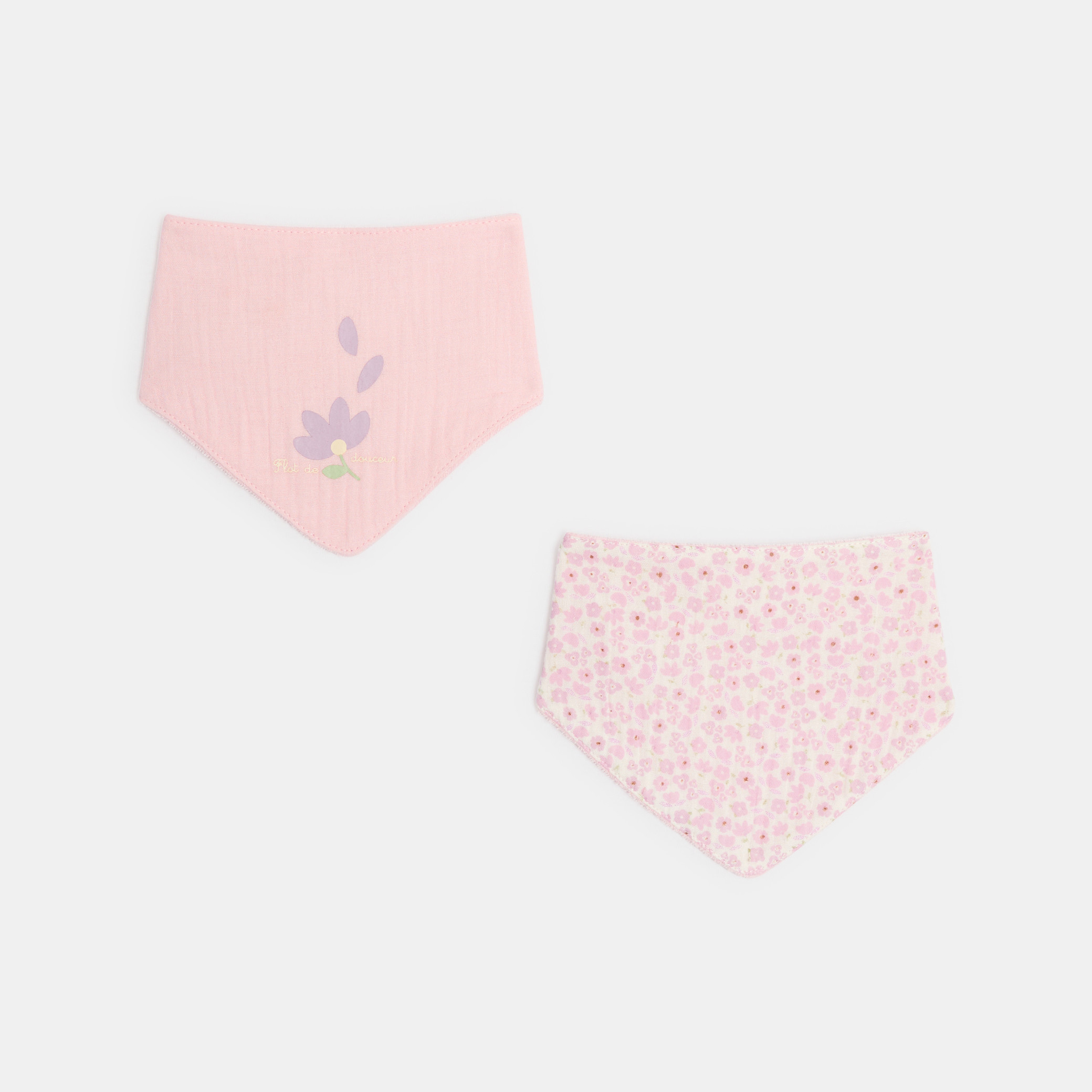Foulard triangle fleuri rose bébé fille (lot de 2) - rose
