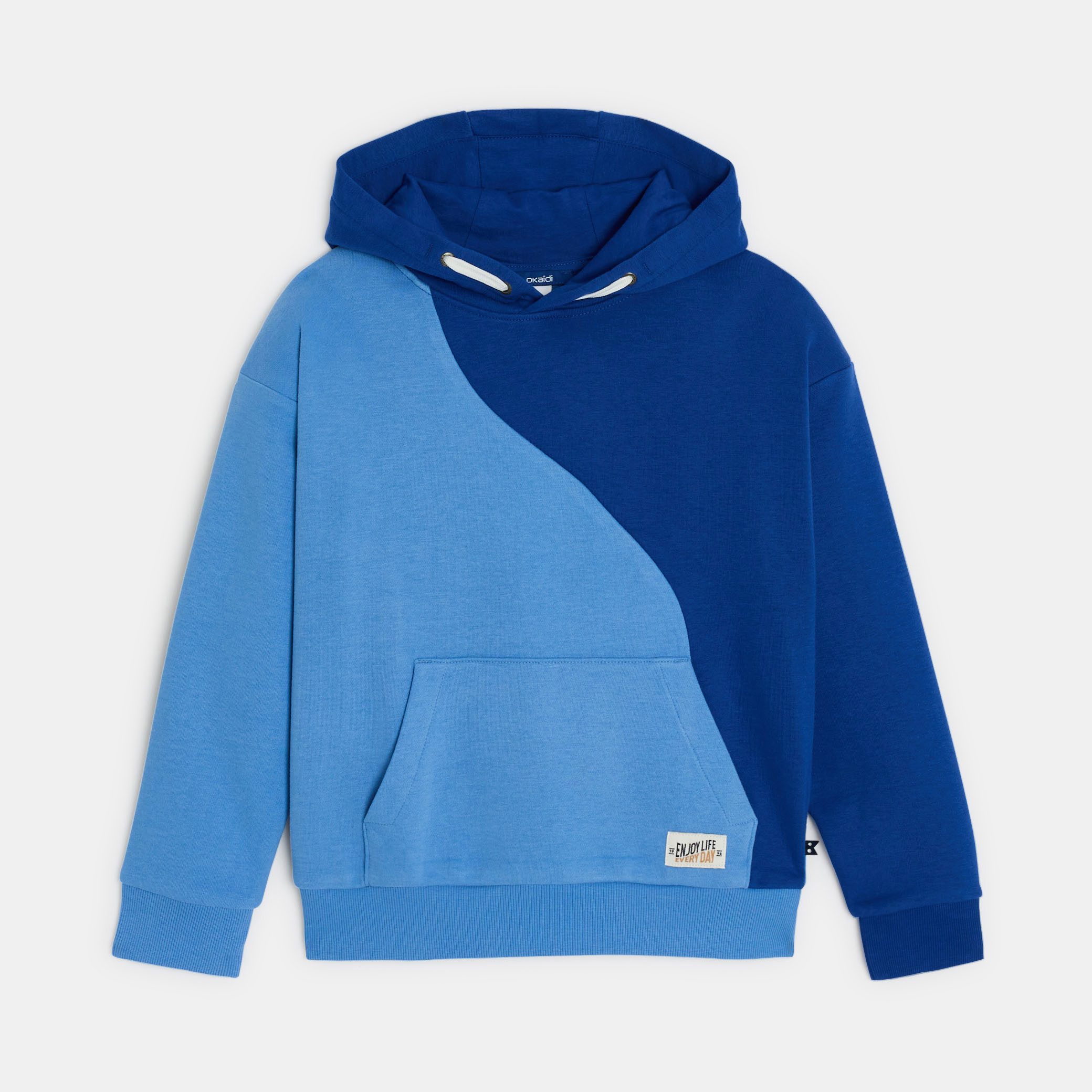 Sweat à capuche colorblock bleu garçon - Bleu faience