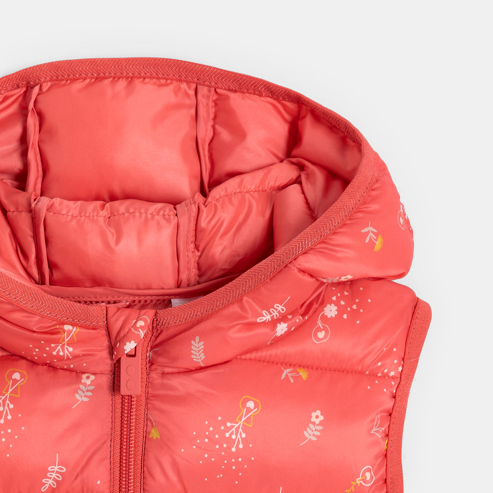 Doudoune sans manches à capuche orange Fille - Imprimé rose