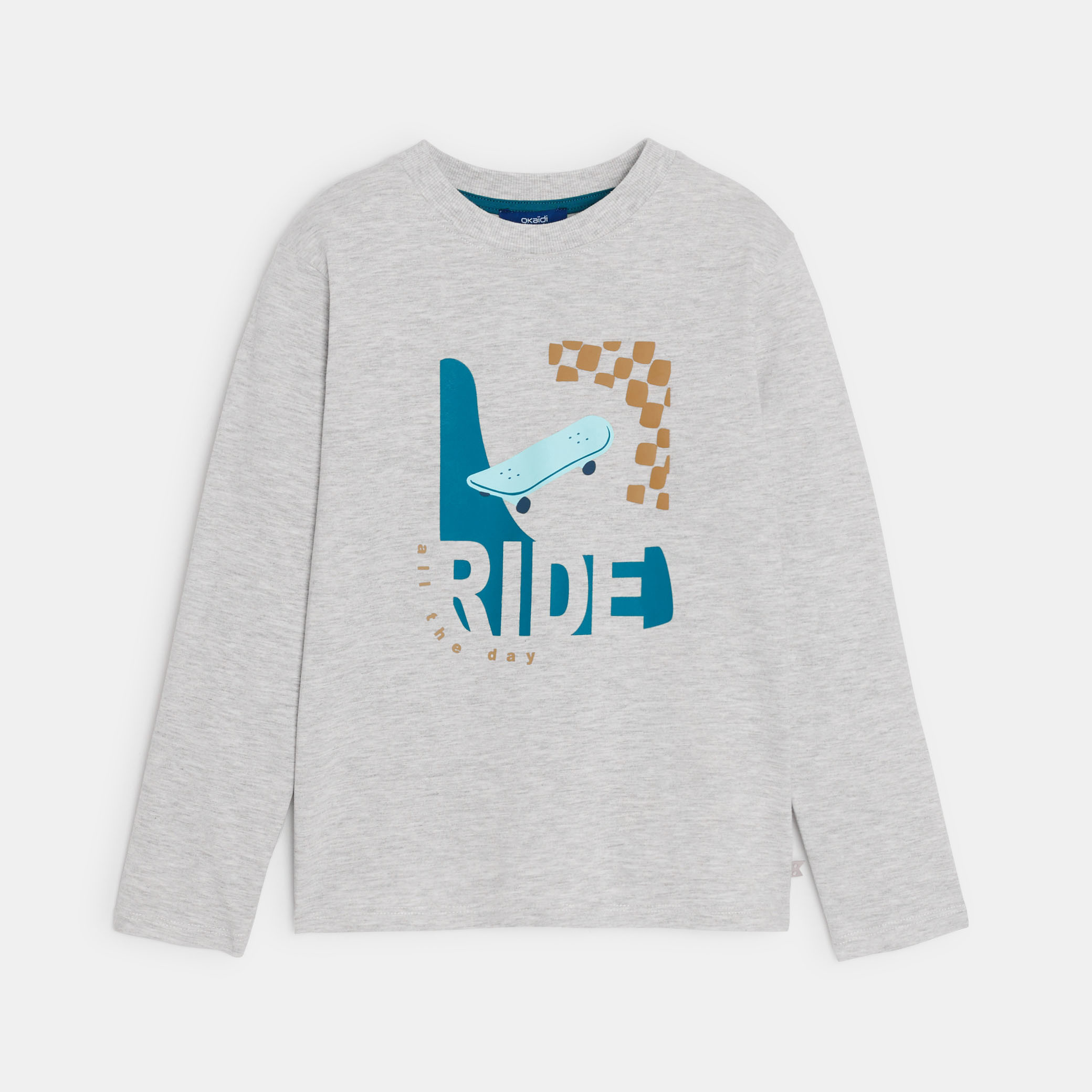 T-shirt manches longues skate gris garçon - Gris chiné