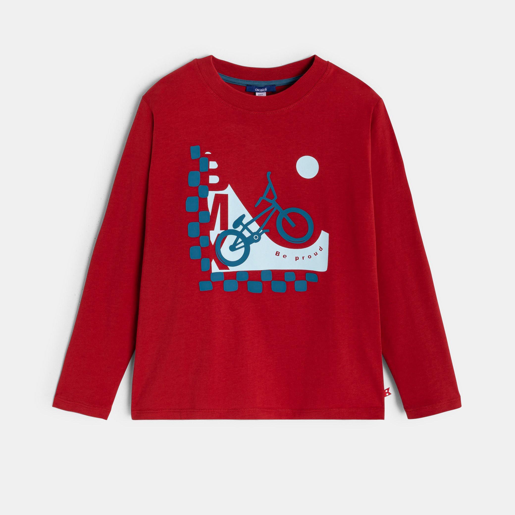 T-shirt manches longues skate gris garçon - Rouge Vermeil