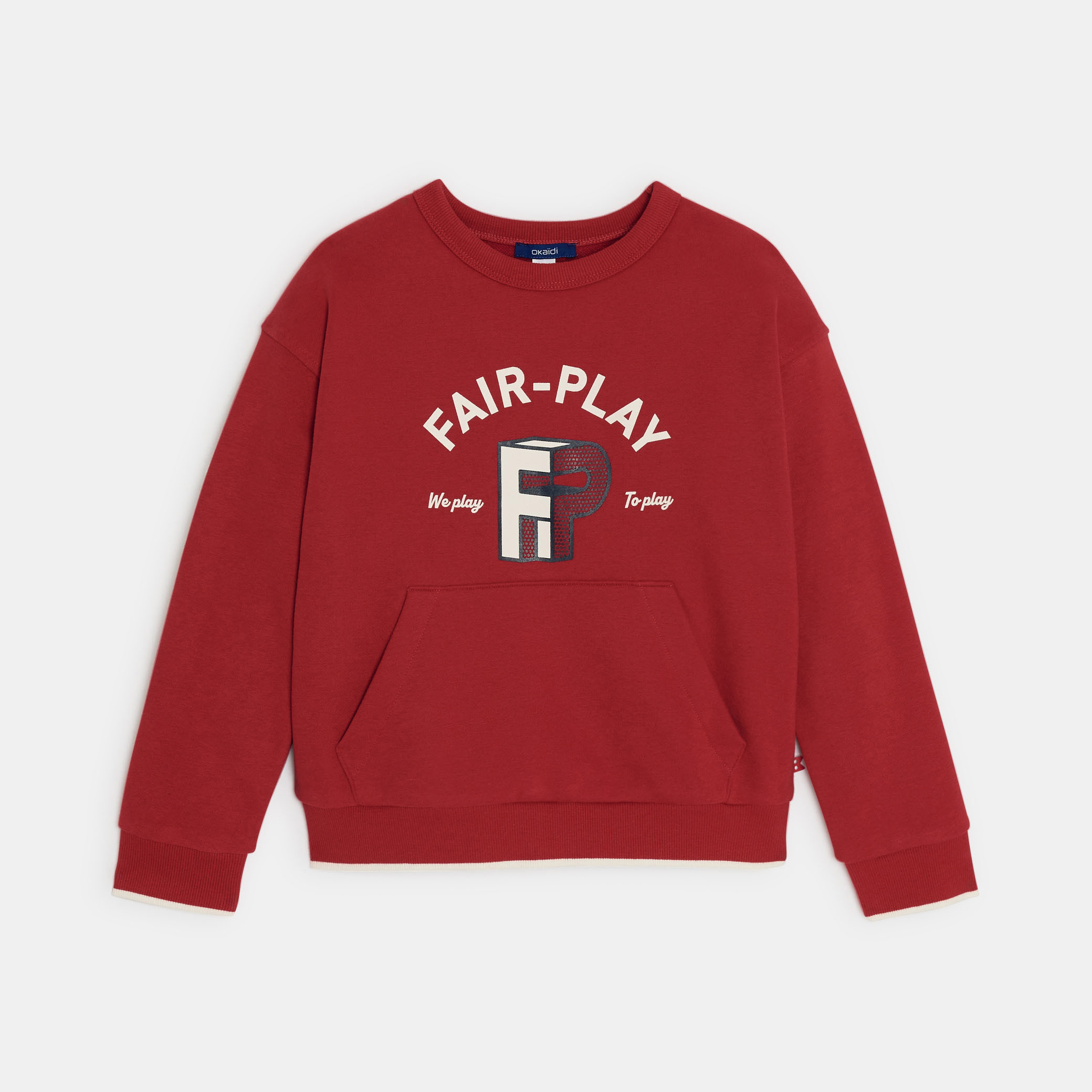 Pull molleton à poche bleu garçon - Rouge Vermeil