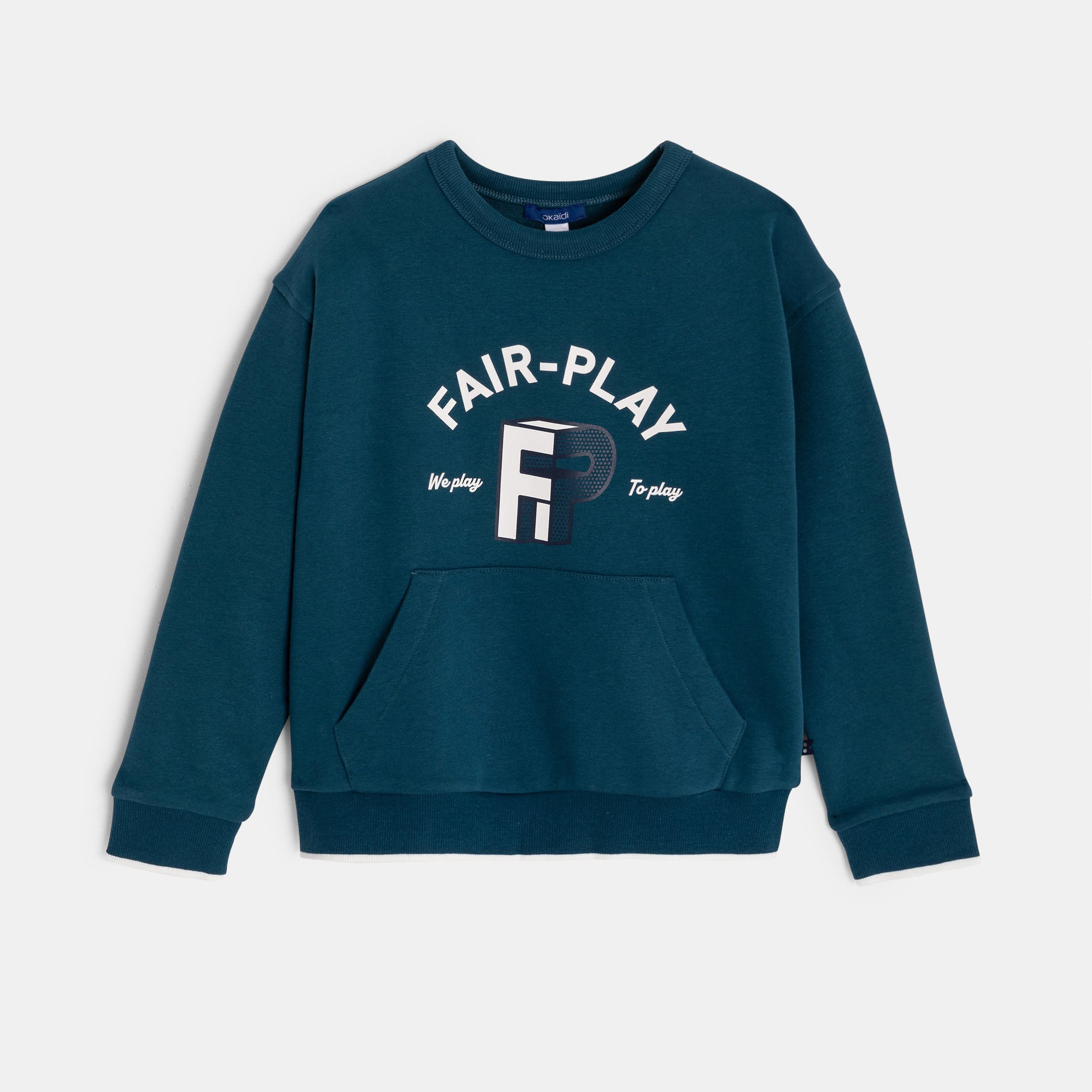 Pull molleton à poche bleu garçon - Bleu pétrole