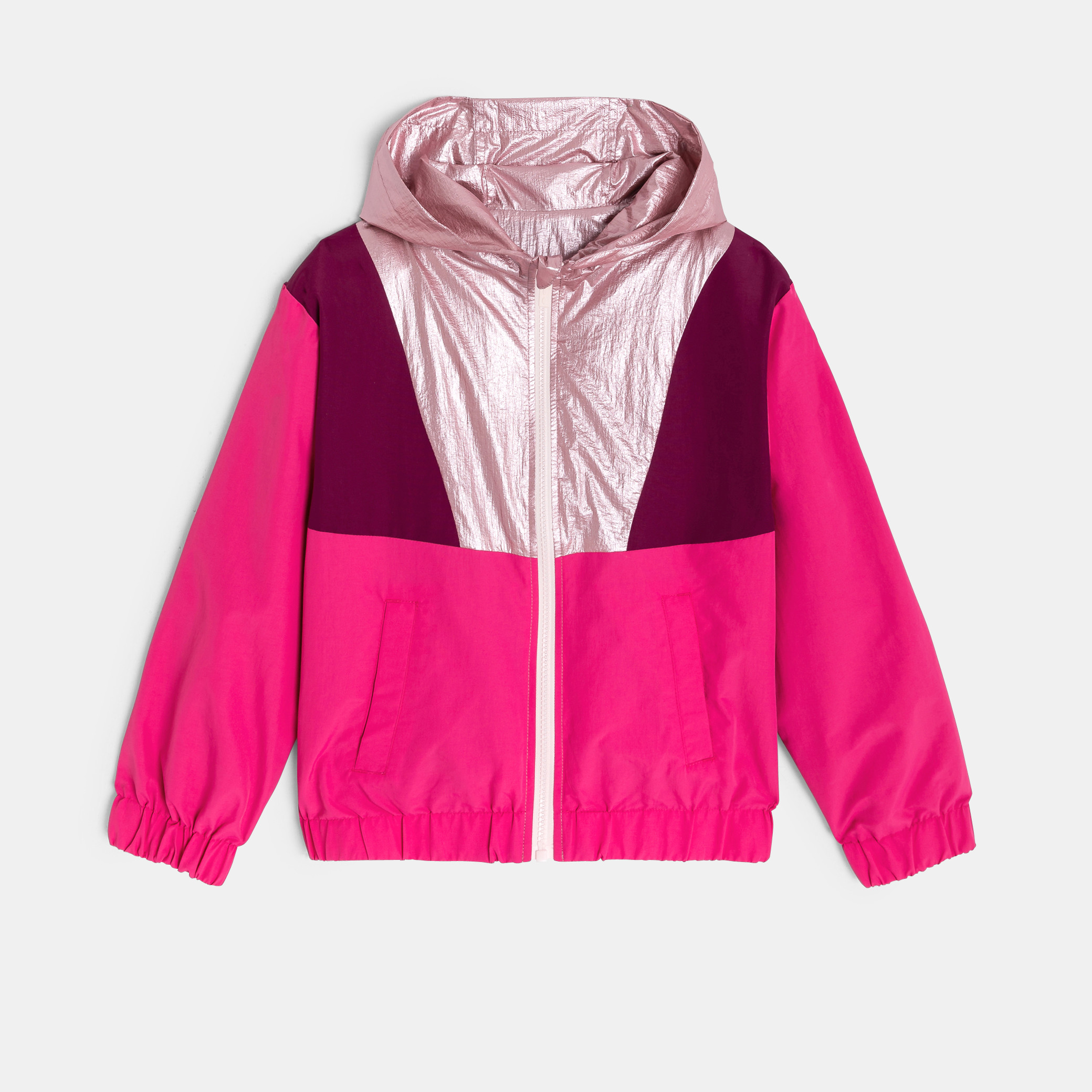 Coupe-vent réversible vert fille - Rose feu