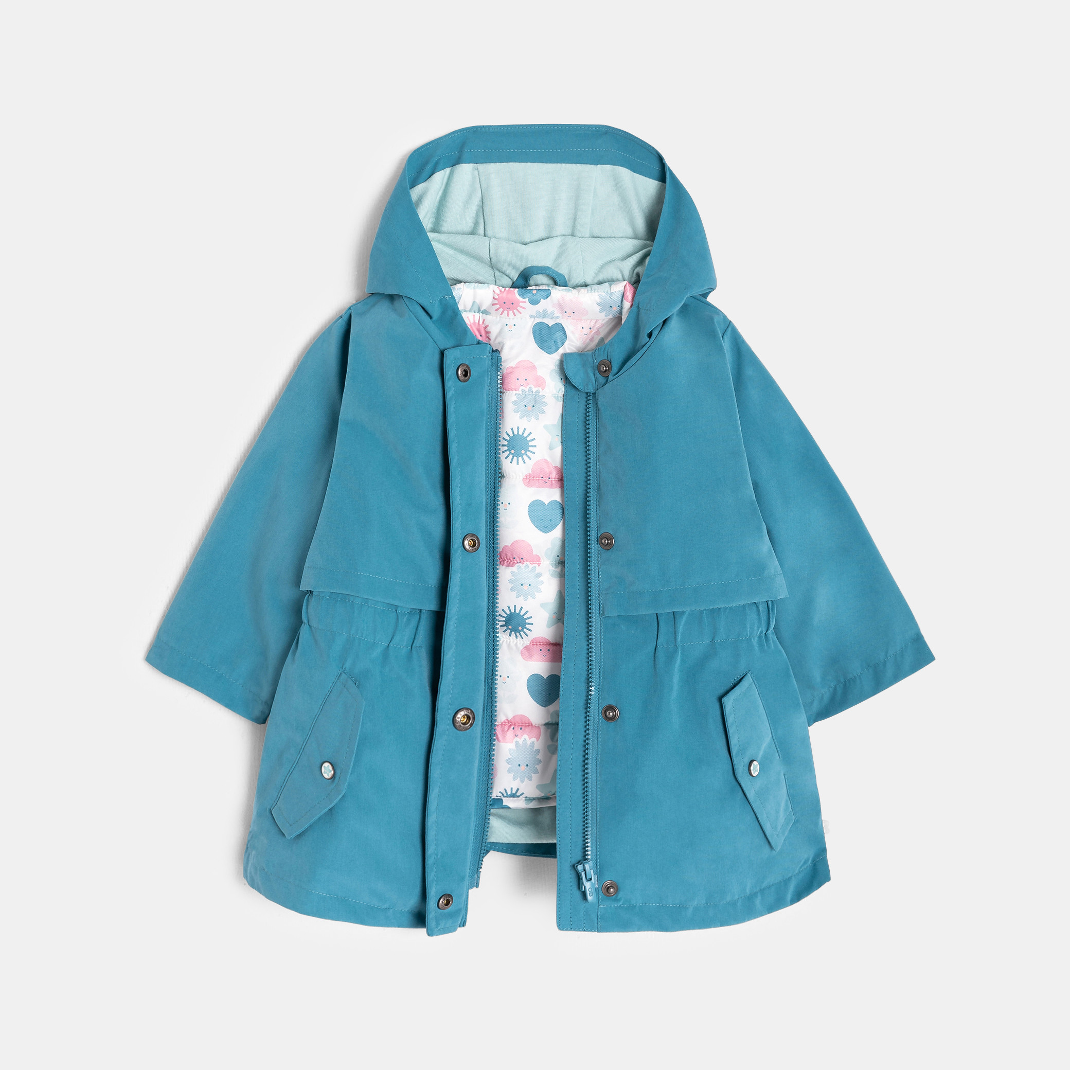 Parka 3 en 1 à capuche bleu bébé fille - Bleu Fjord
