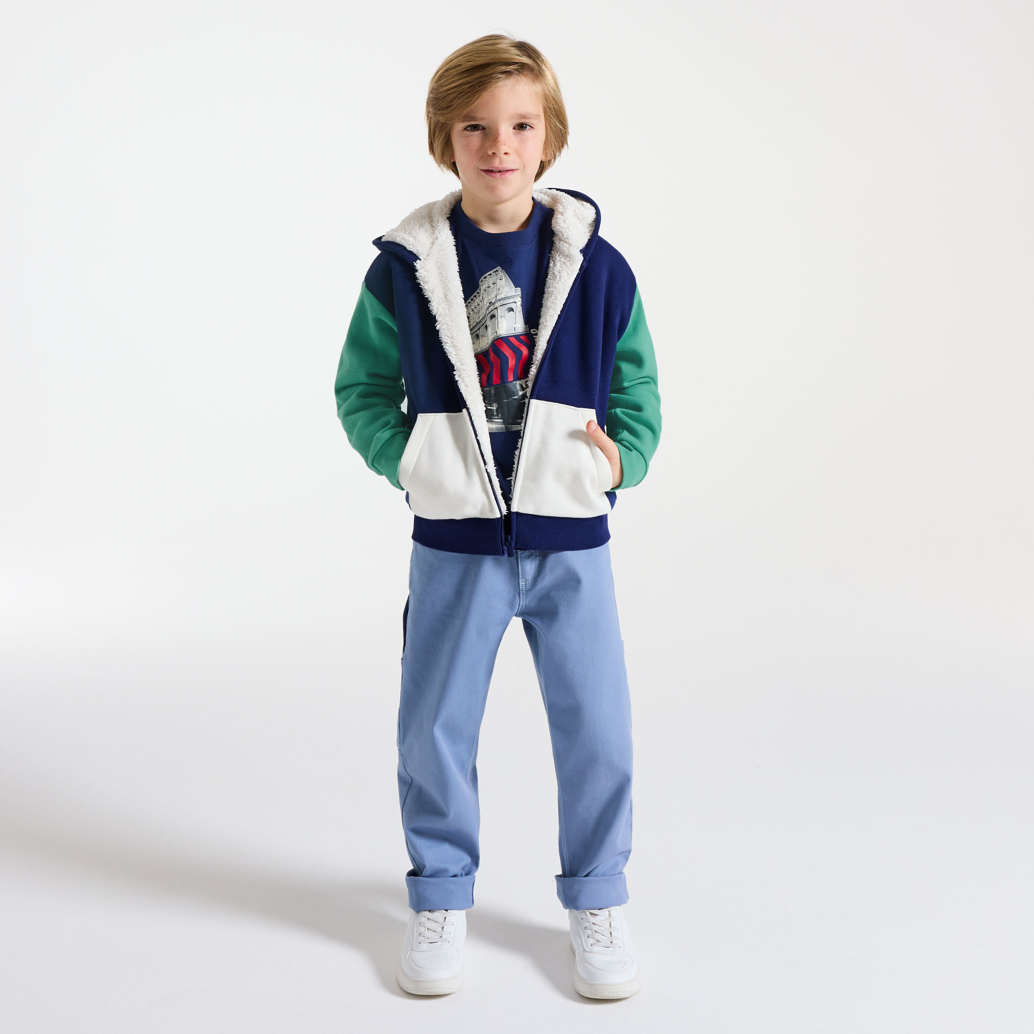 Sweat à capuche bleu colorblock Garçon - Bleu navy
