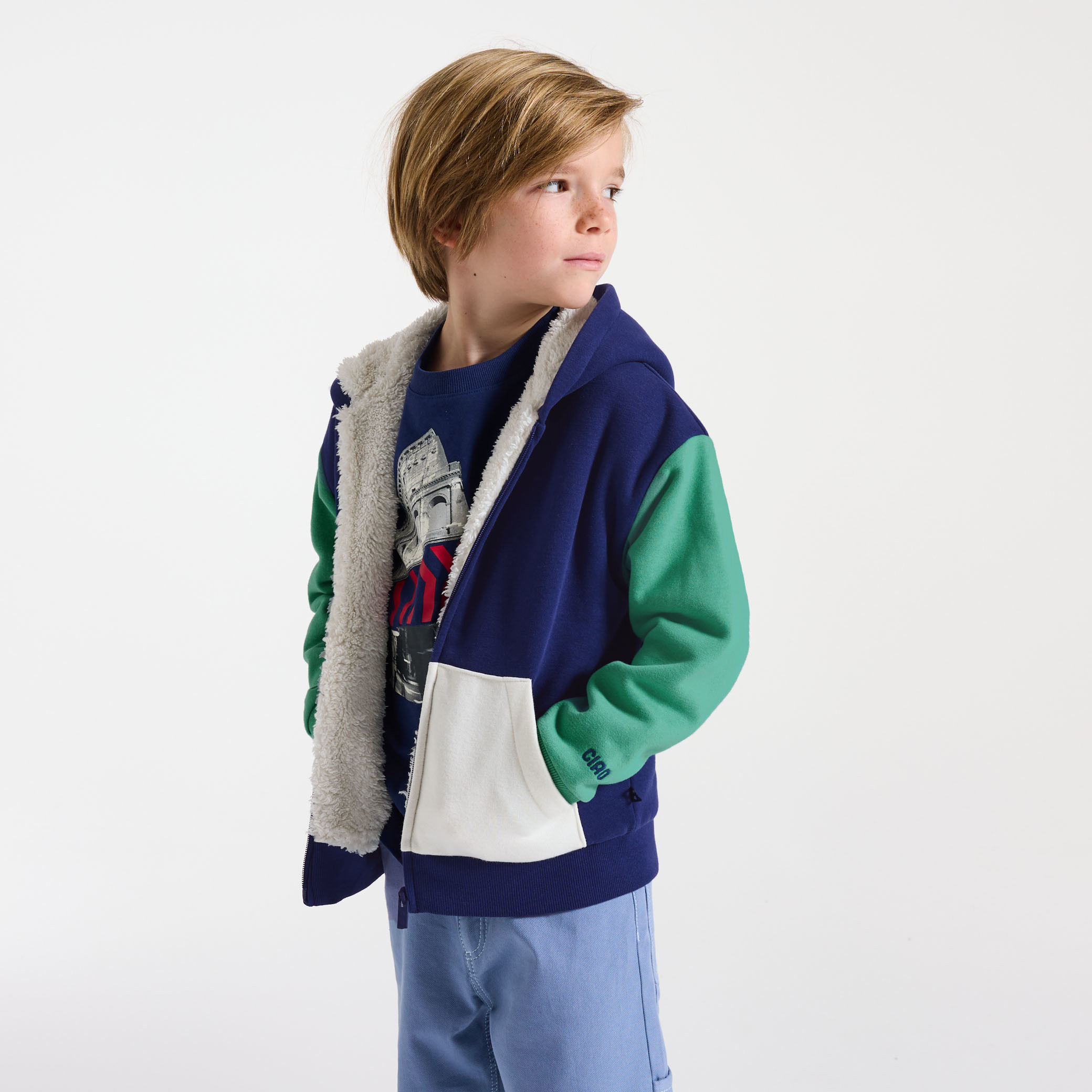 Sweat à capuche bleu colorblock Garçon - Bleu navy