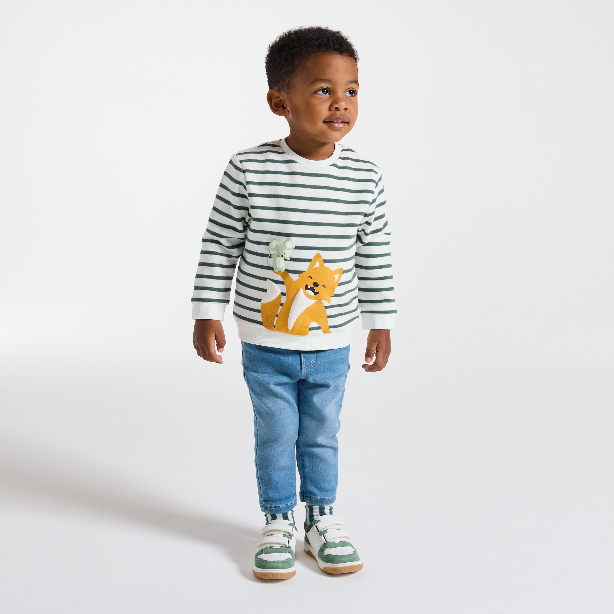 Sweat rayé vert motif animalier bébé garçon - Tilleul Clair
