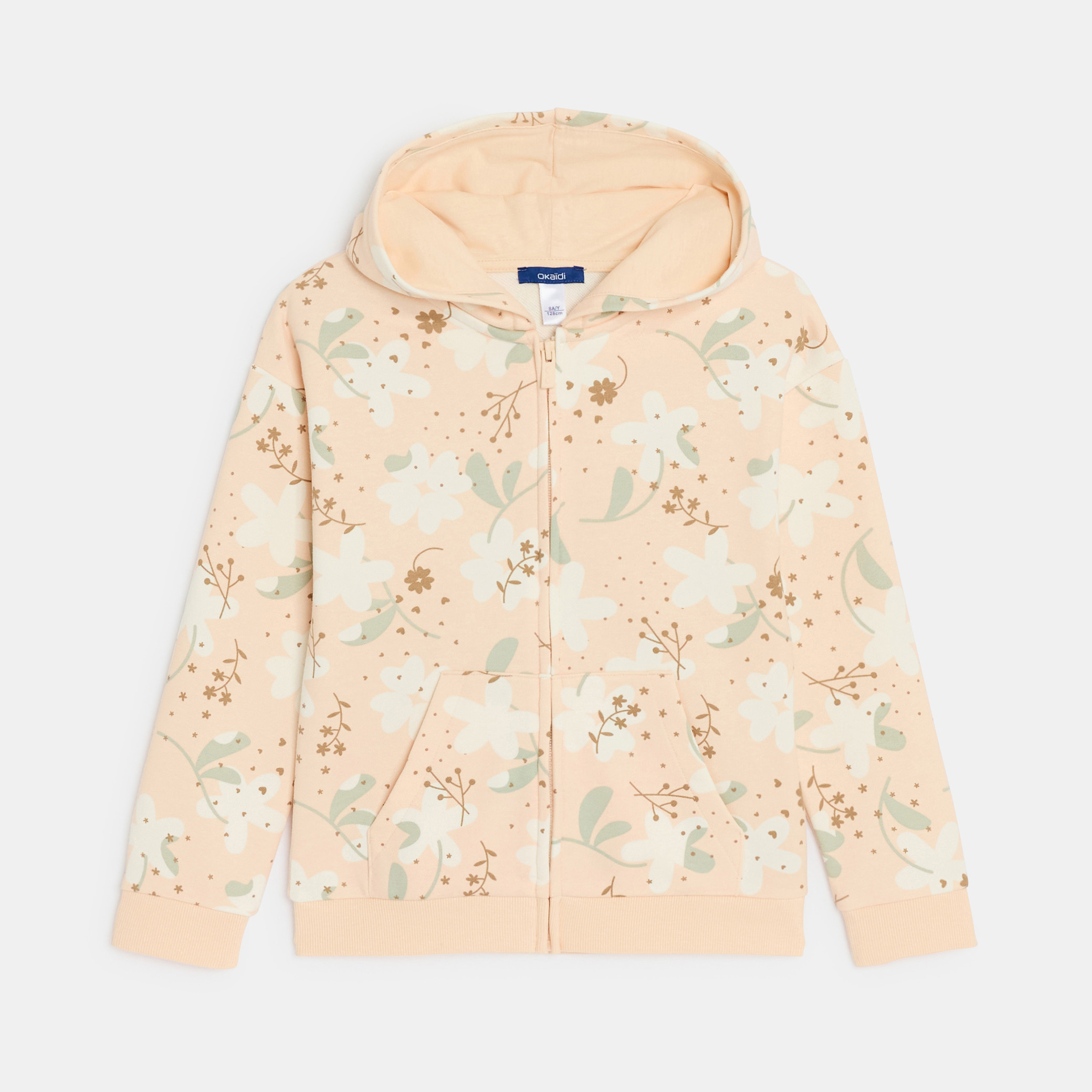 Sweat zippé à capuche fleurs multicolore Fille - Rose Litchi
