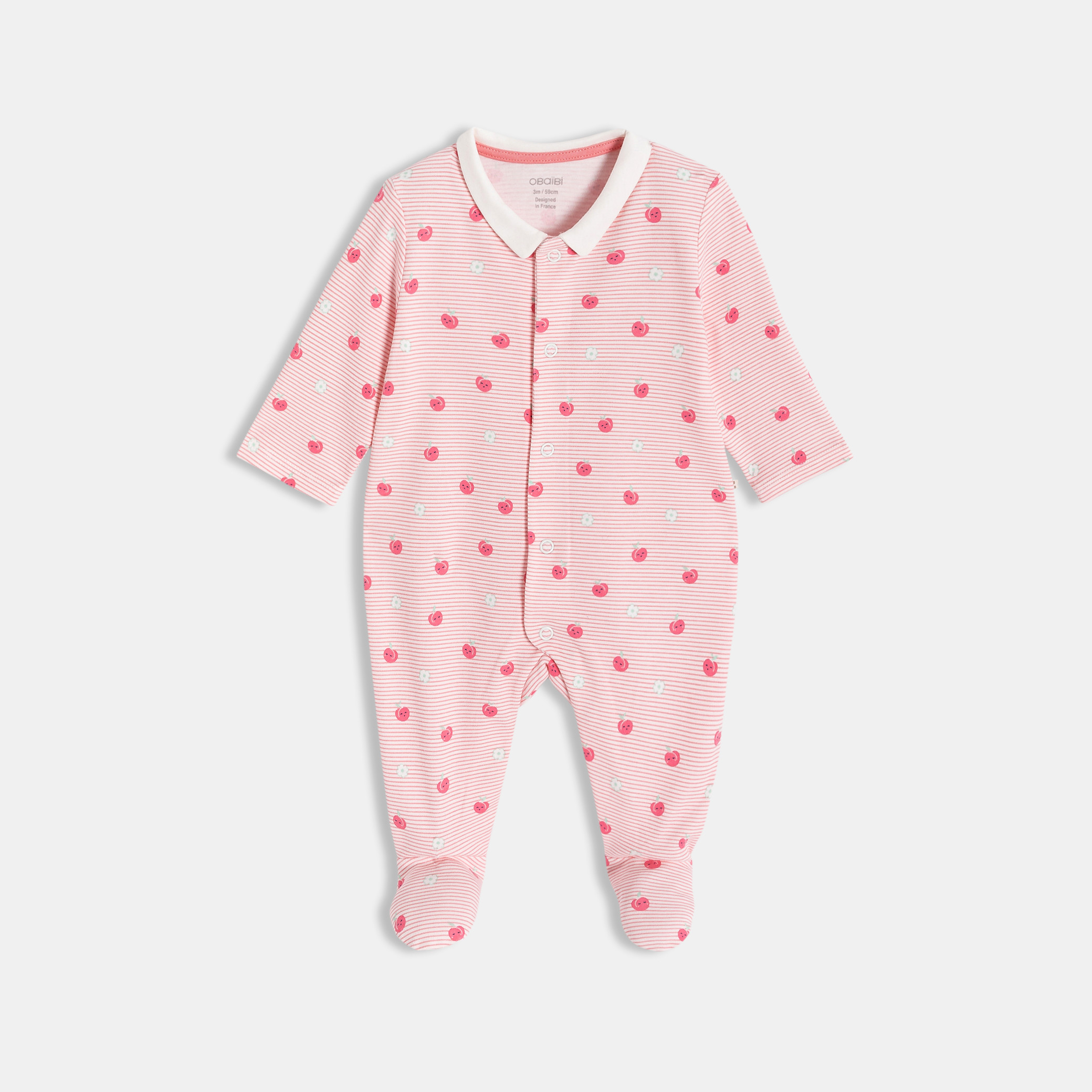 Dors-bien rayé rose bébé fille - Rose Pêche