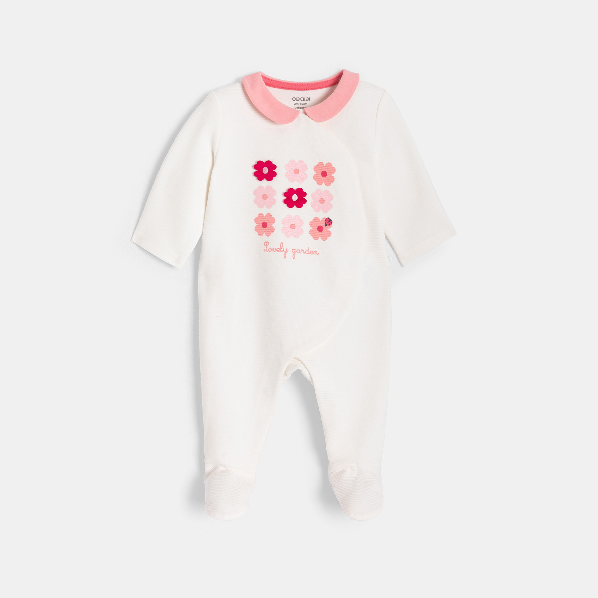 Dors-bien blanc motif fleuri bébé fille - Blanc écru