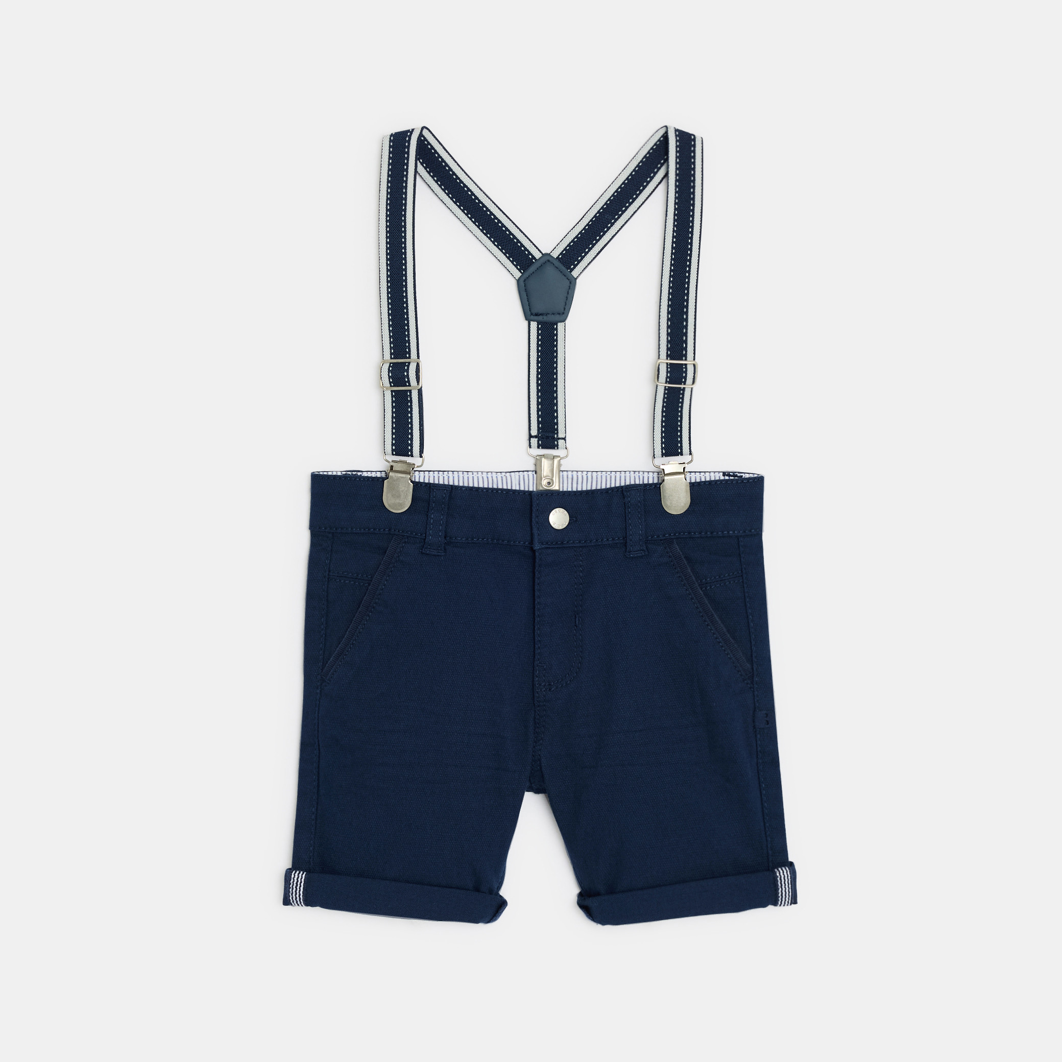 Bermuda à bretelles beige bébé garçon - Bleu navy