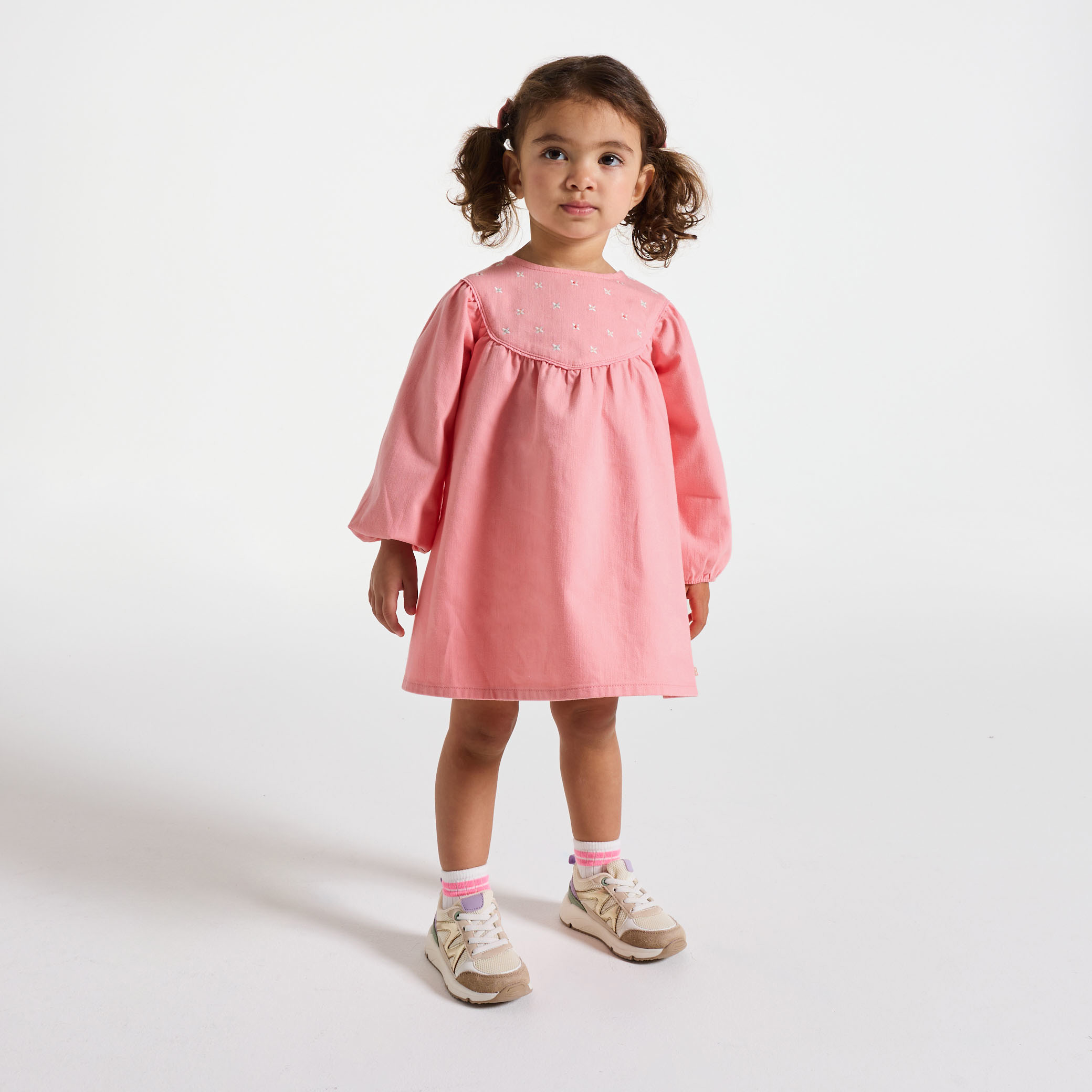 Blouse twill de coton fleurs blanc bébé fille - Rose Thé