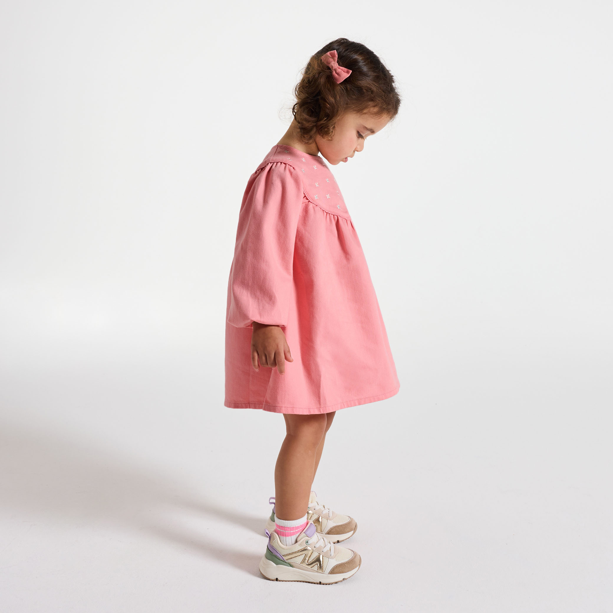Blouse twill de coton fleurs blanc bébé fille - Rose Thé