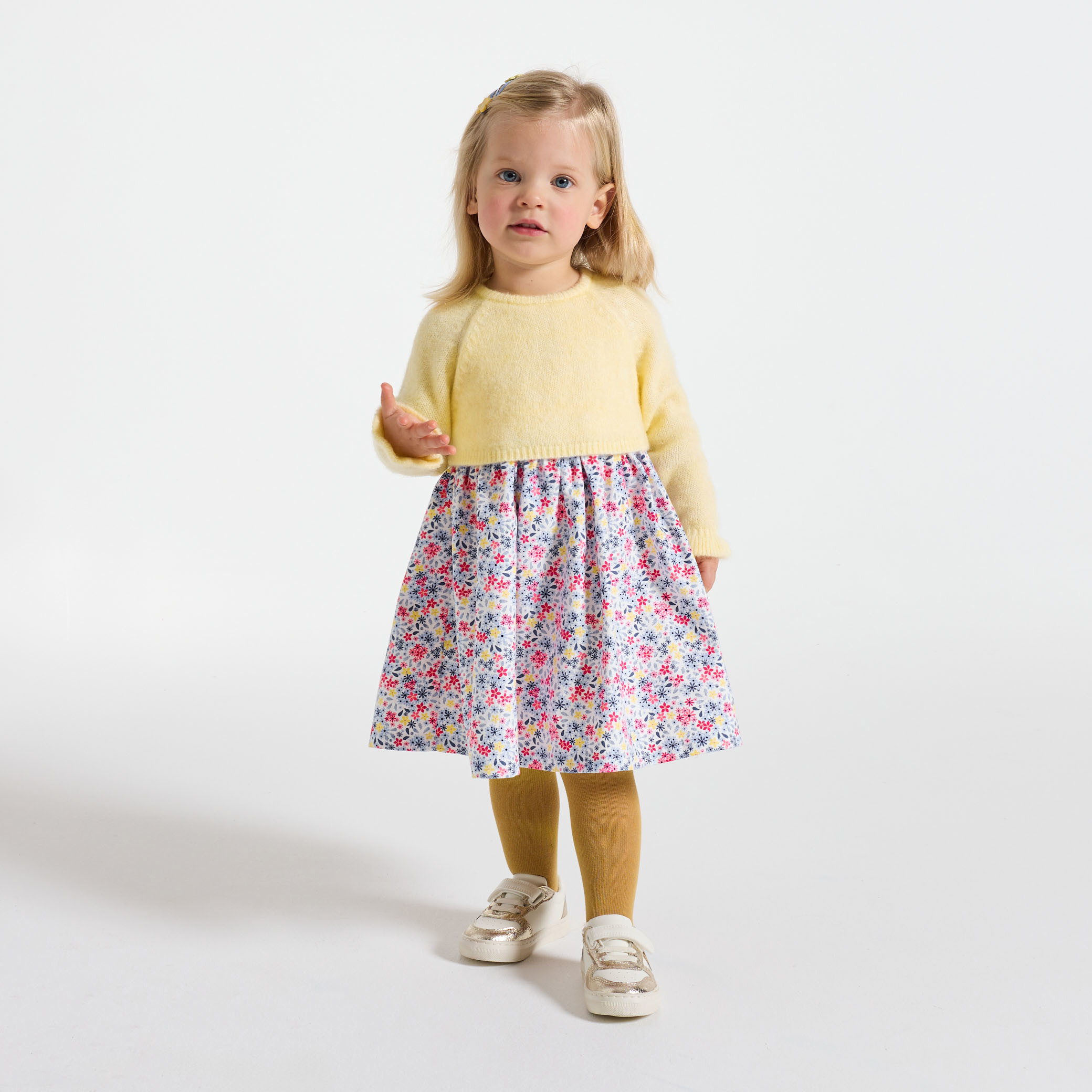 Robe fleurie jaune effet 2 en 1 bébé fille - Vanille