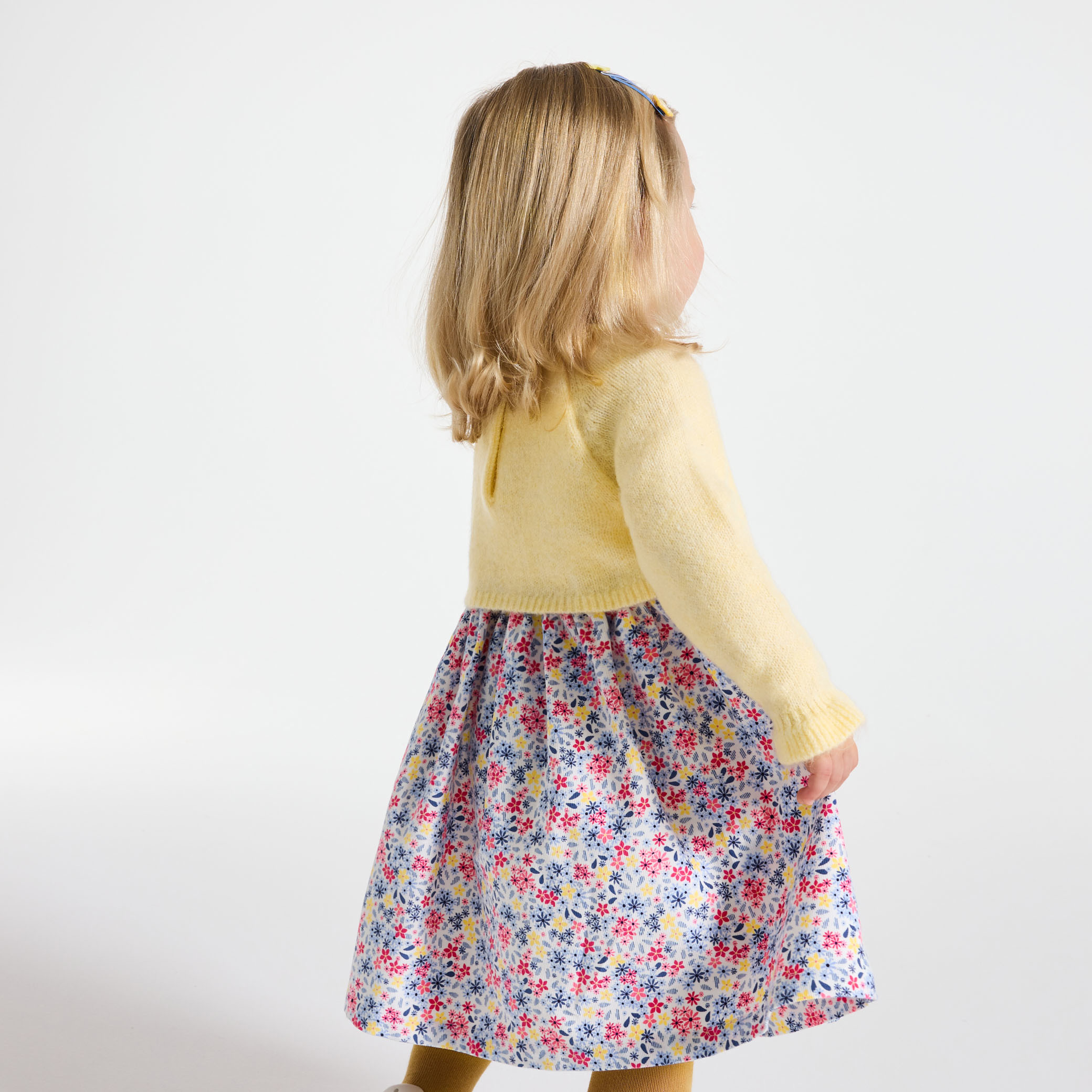 Robe fleurie jaune effet 2 en 1 bébé fille - Vanille