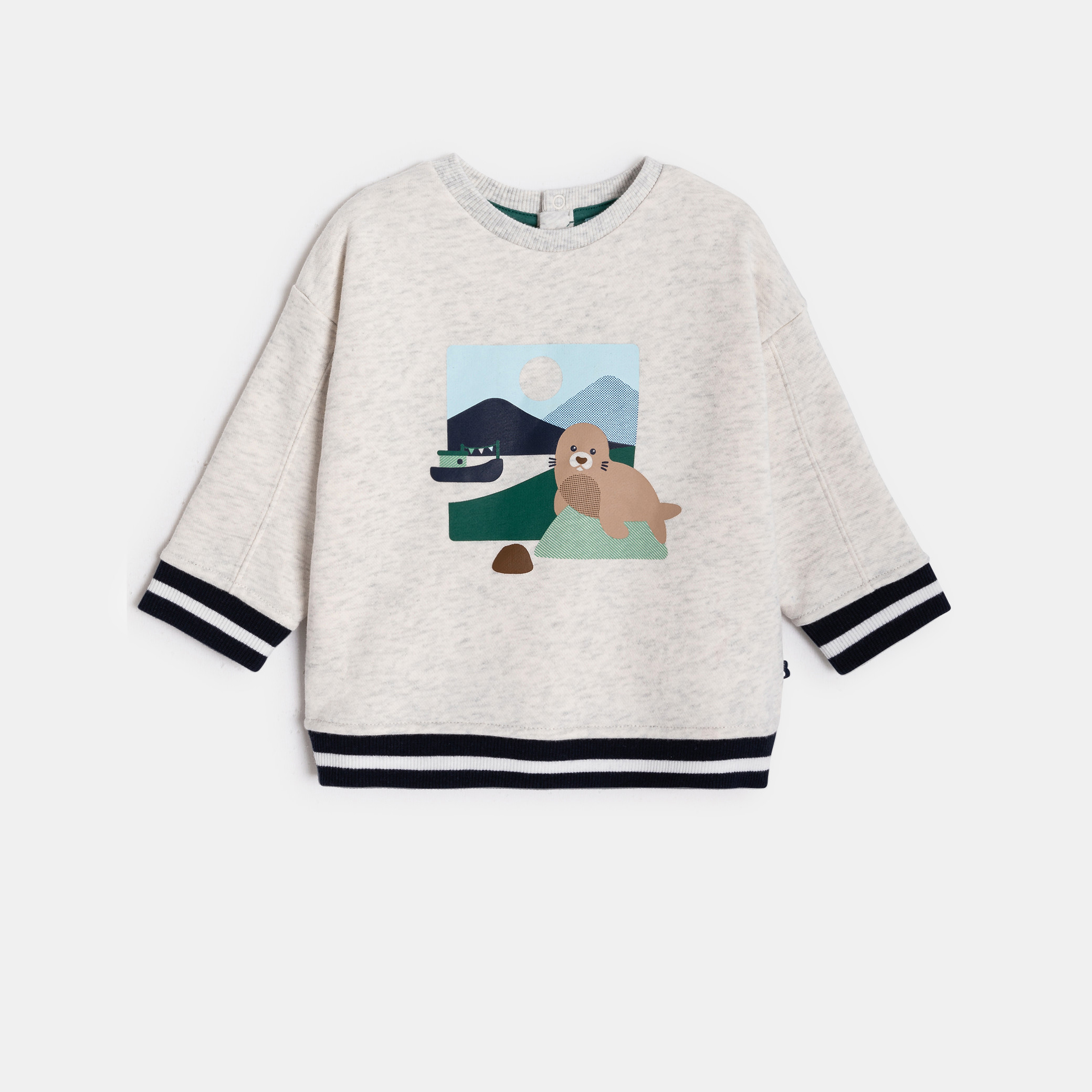 Sweat gris motif animalier bébé garçon - Gris Chiné Clair