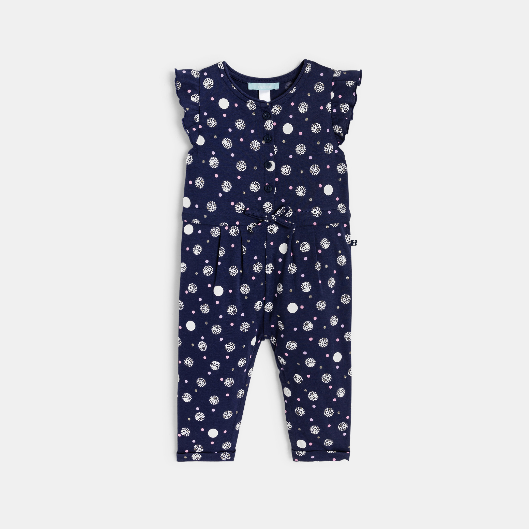 Combinaison longue fleurie bleu marine bébé fille - Bleu navy
