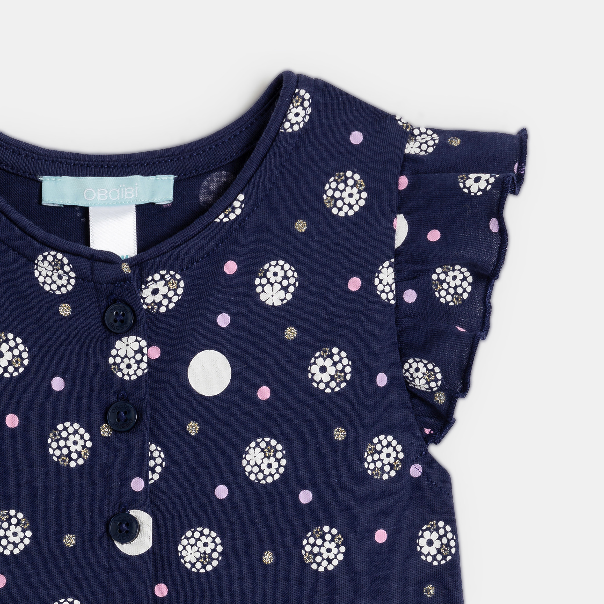 Combinaison longue fleurie bleu marine bébé fille - Bleu navy