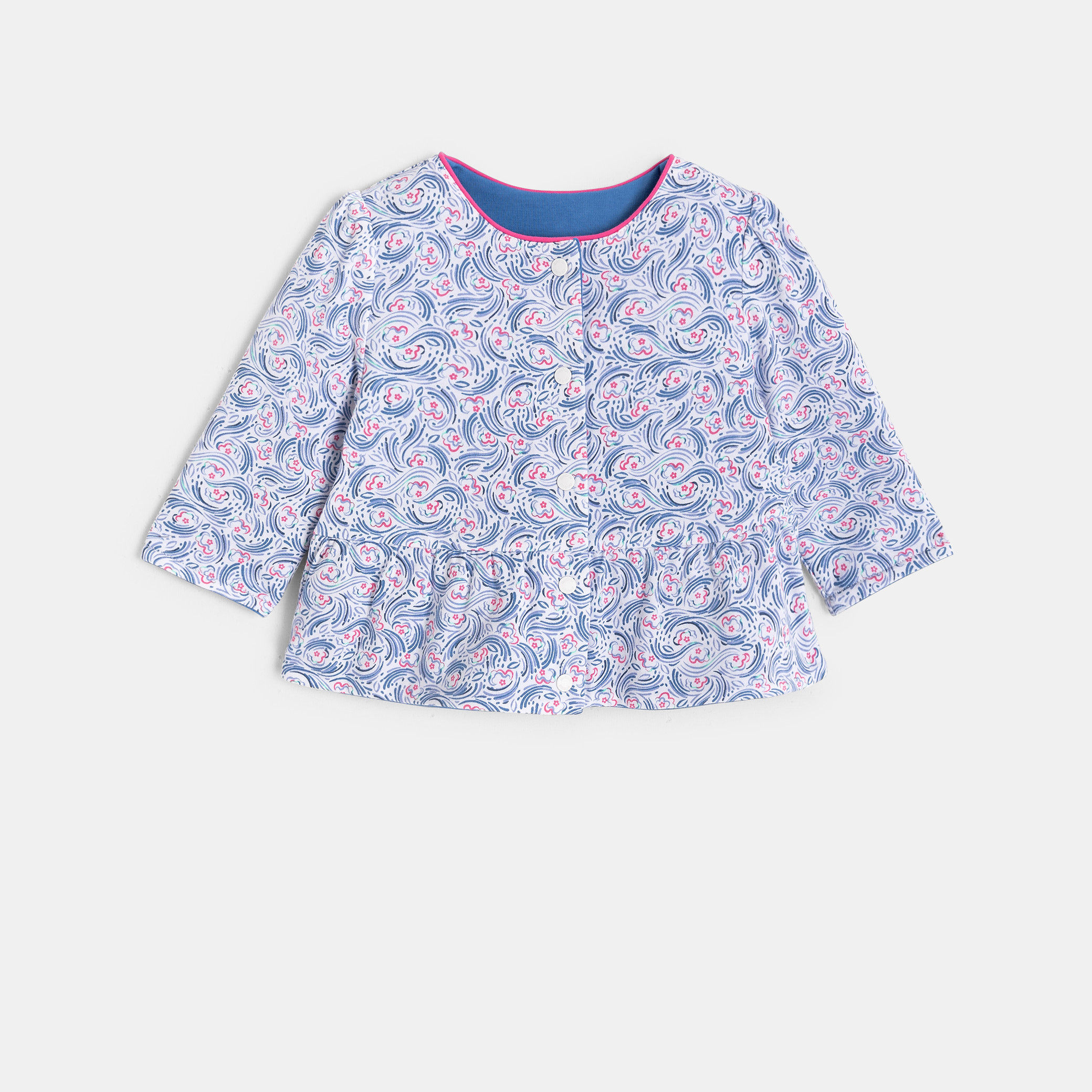 Sweat pressionné bleu réversible bébé fille - Imprimé bleu