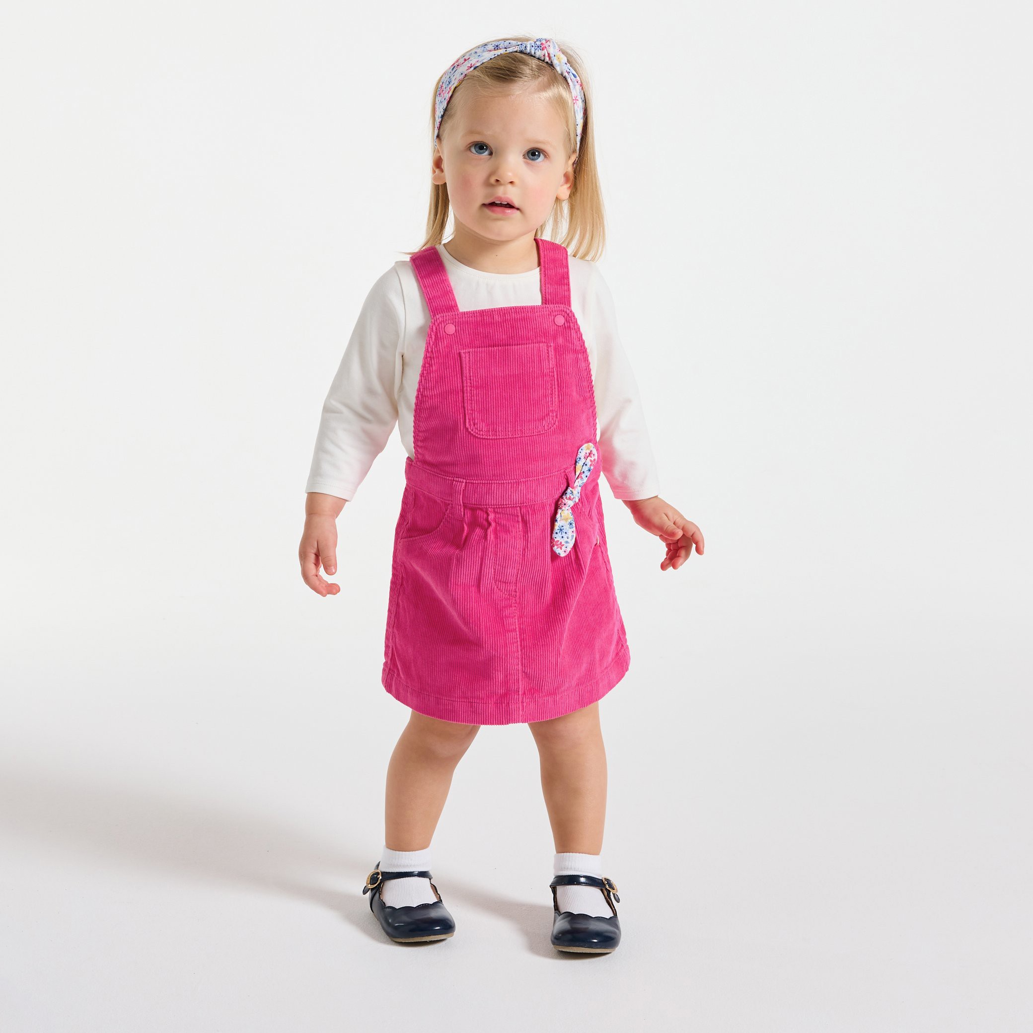 Ensemble robe salopette rose bébé fille - Rose feu