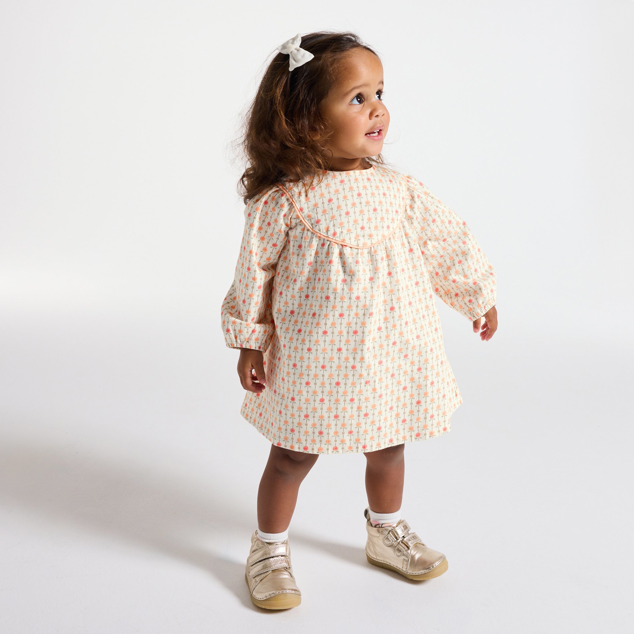 Blouse twill de coton fleurs blanc bébé fille - Imprimé beige
