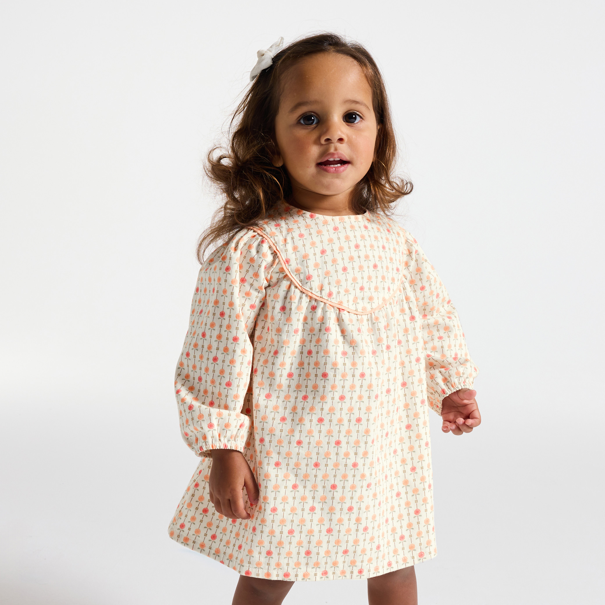 Blouse twill de coton fleurs blanc bébé fille - Imprimé beige