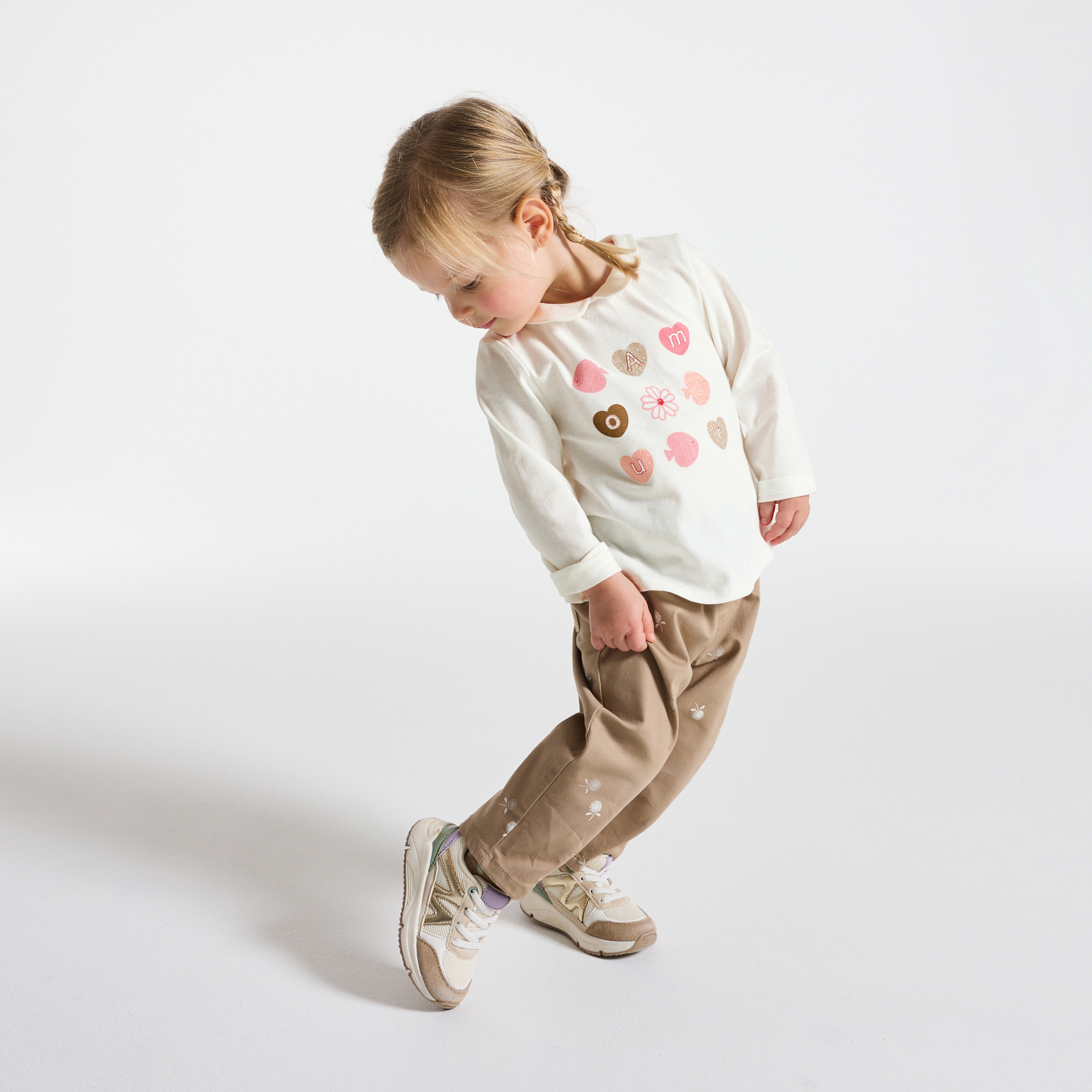 T-shirt col claudine blanc bébé fille - Imprimé orange