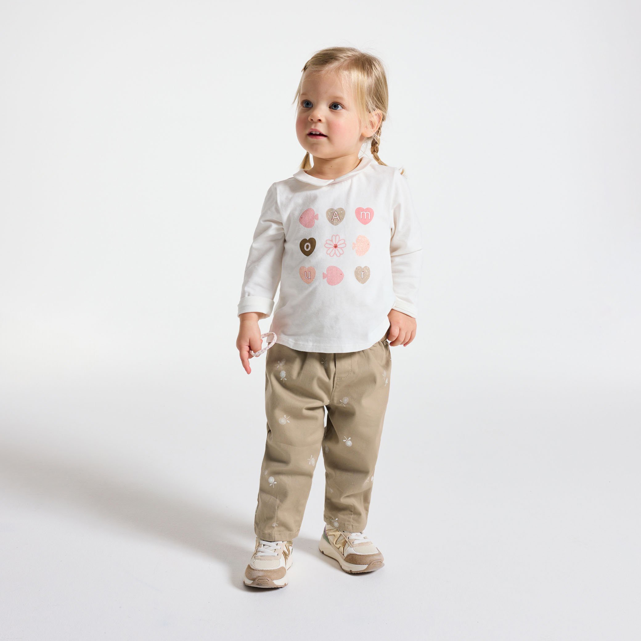 Pantalon fleuri paperbag beige bébé fille - Beige Chanvre