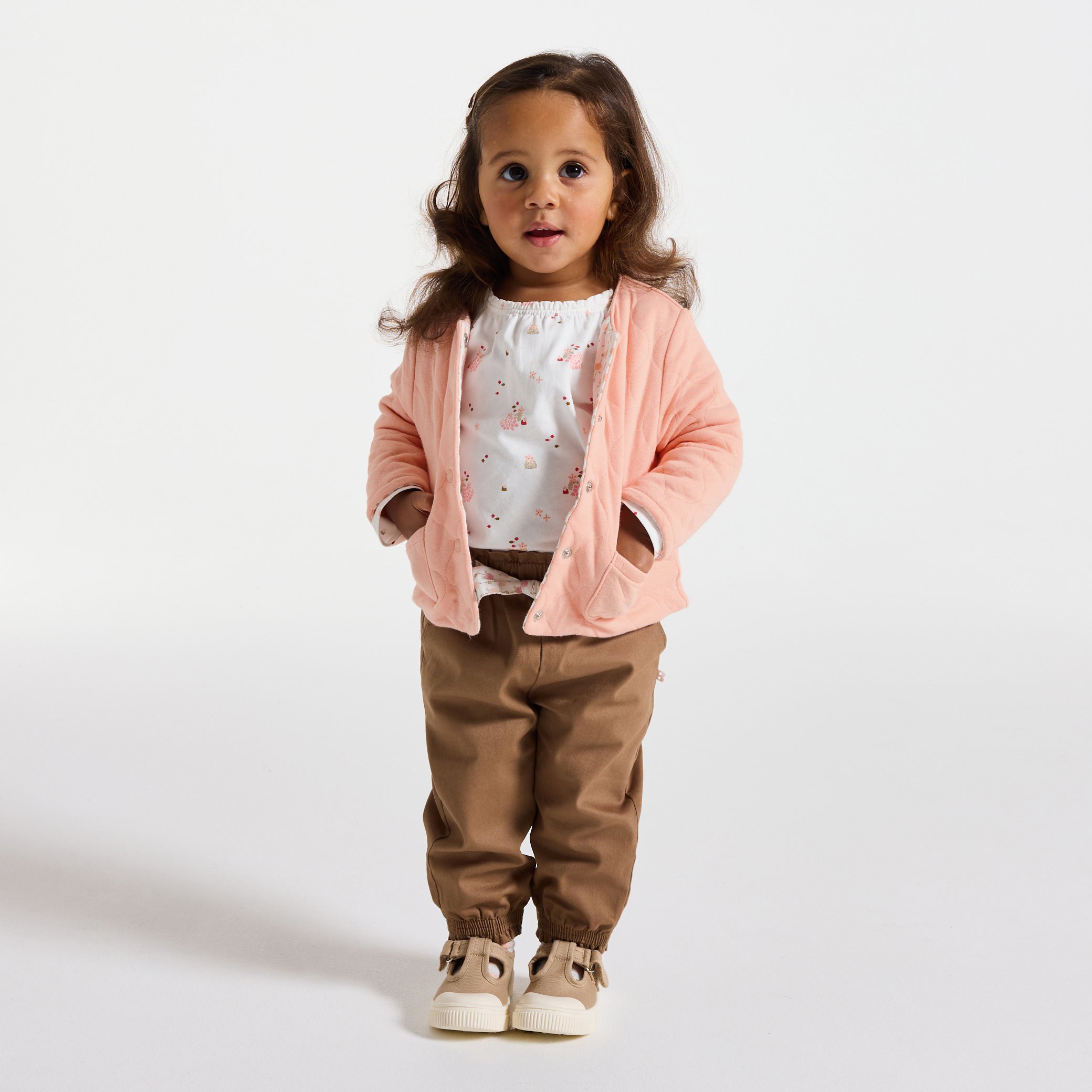 Sweat boutonné réversible beige bébé fille - Imprimé beige