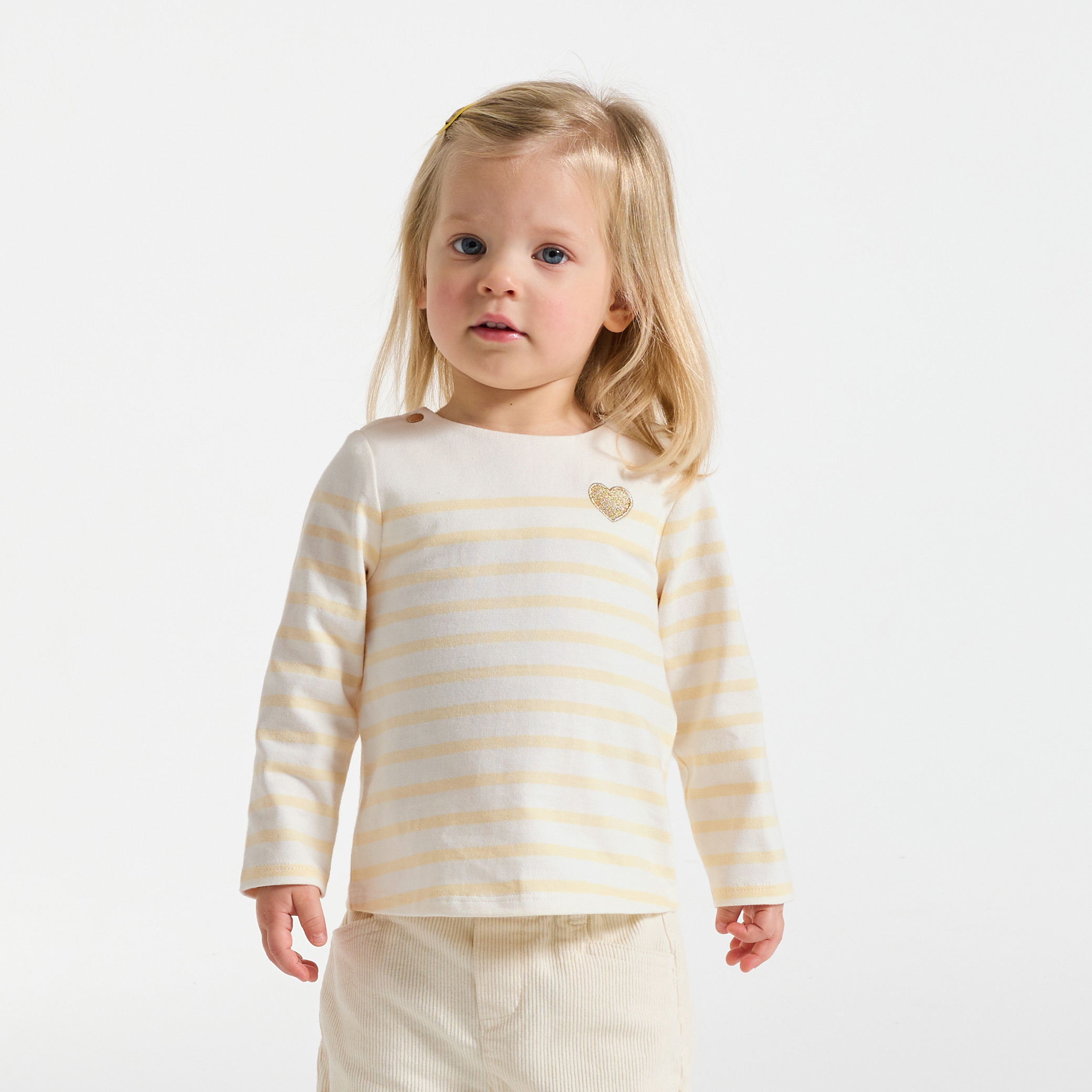 T-shirt rose rayé bébé fille - Rayures jaune