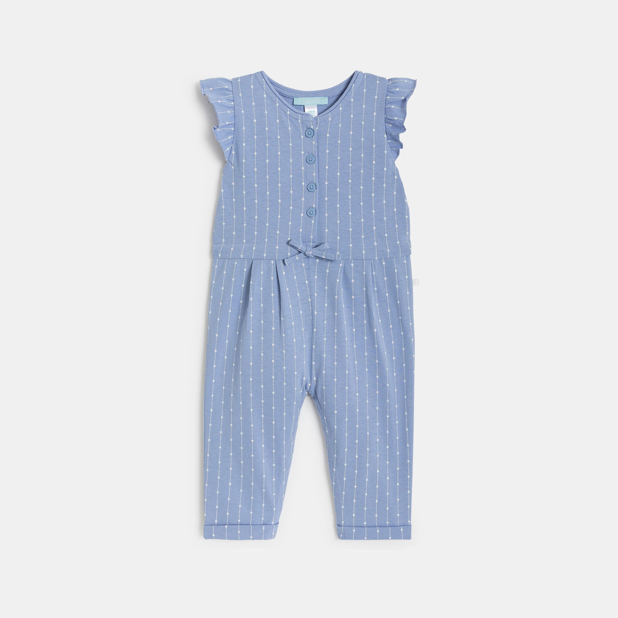 Combinaison longue fleurie bleu marine bébé fille - Rayures bleu