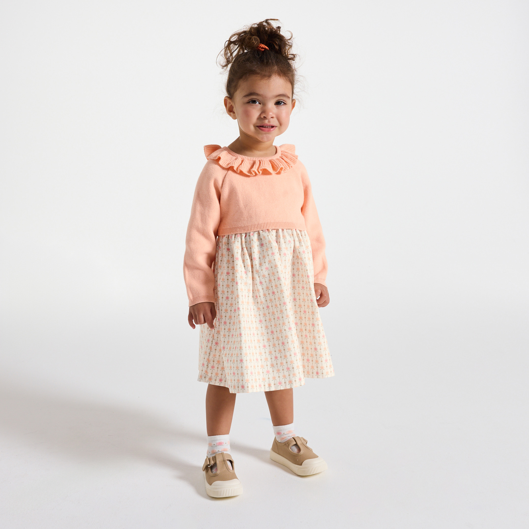 Robe fleuri orange effet 2 en 1 bébé fille - Abricot