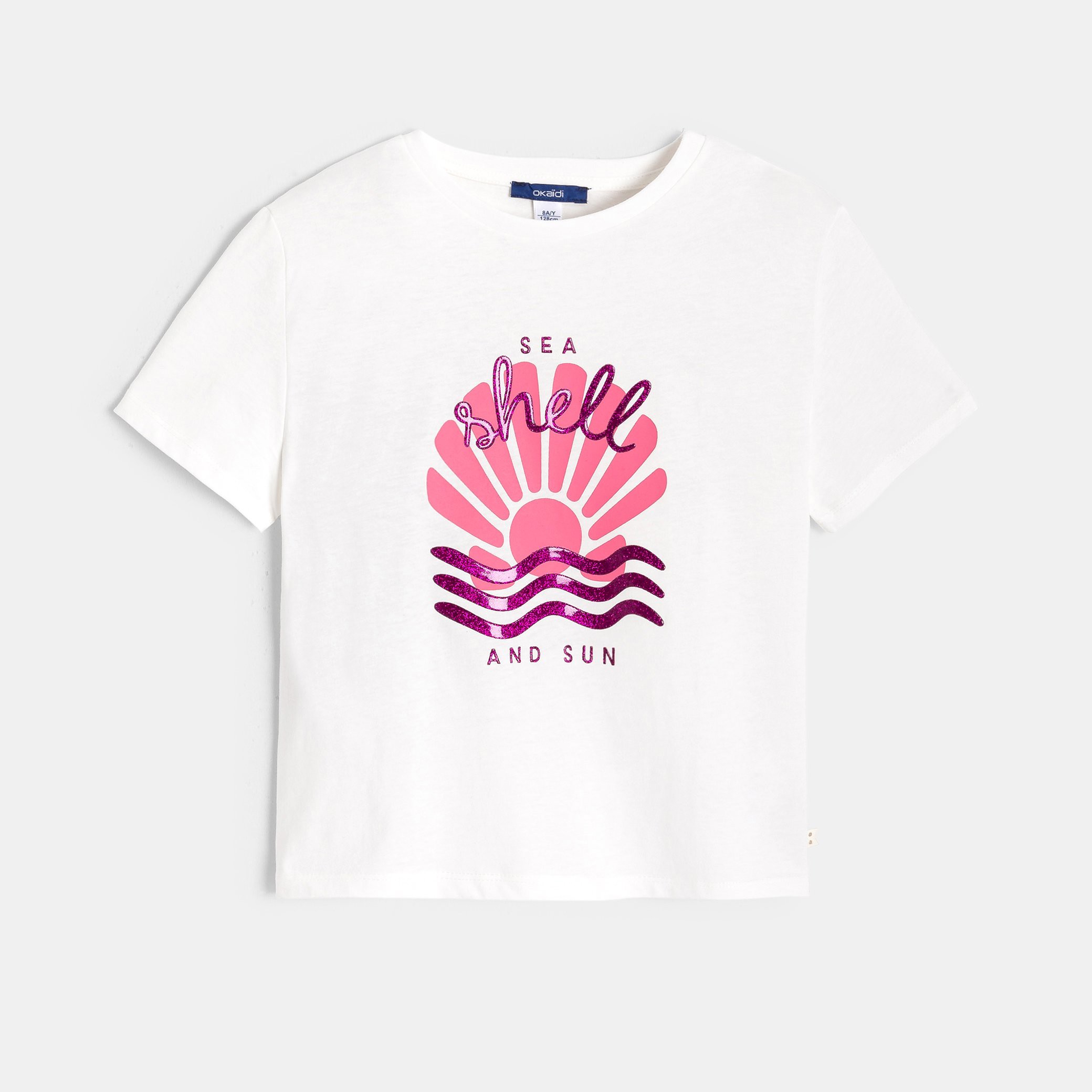 T-shirt blanc à motif manches courtes Fille - Blanc écru