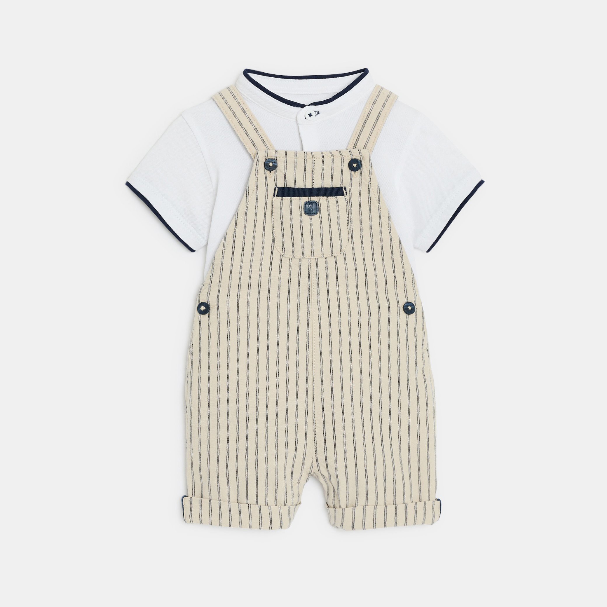 Ensemble salopette bleu bébé garçon - Beige Tres Clair