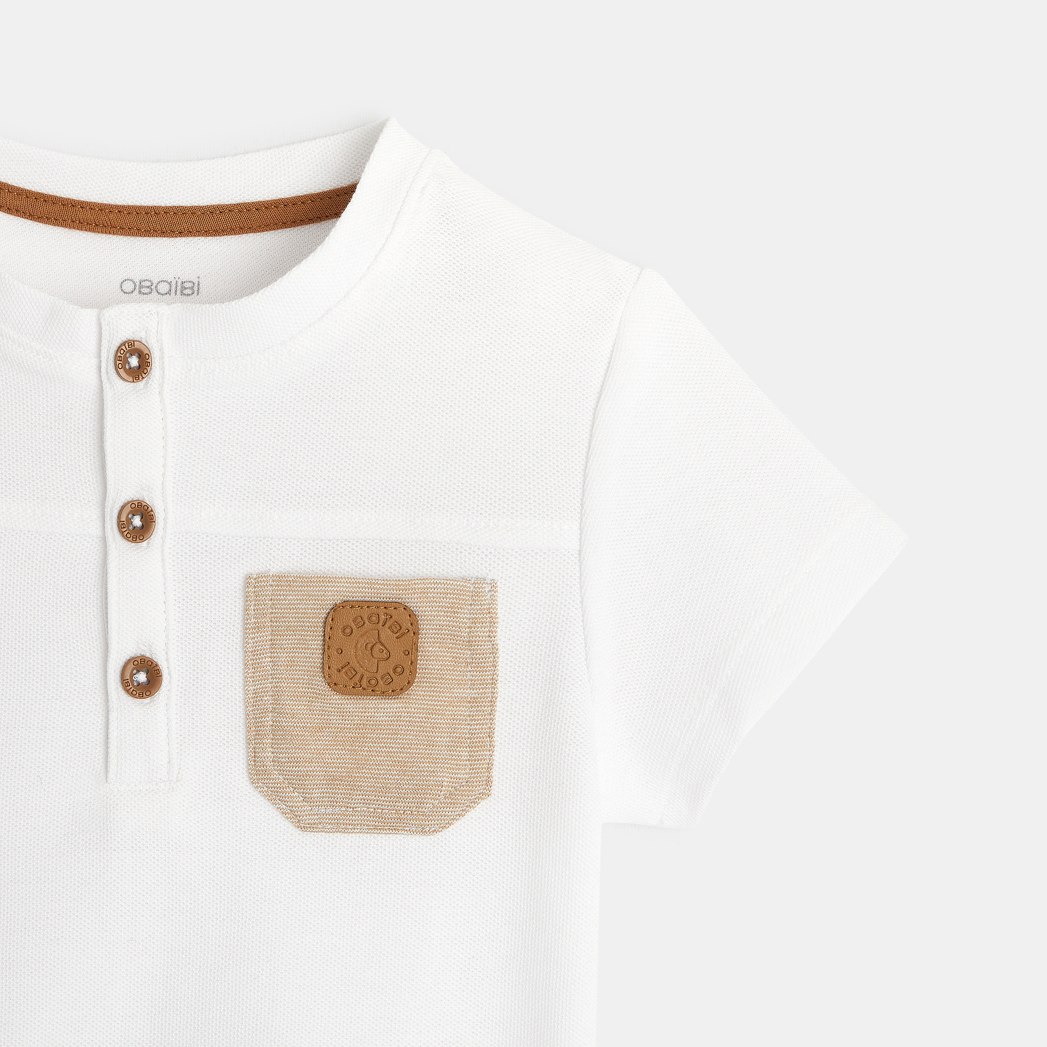 Polo tunisien maille piquée à poche blanc bébé garçon - Blanc