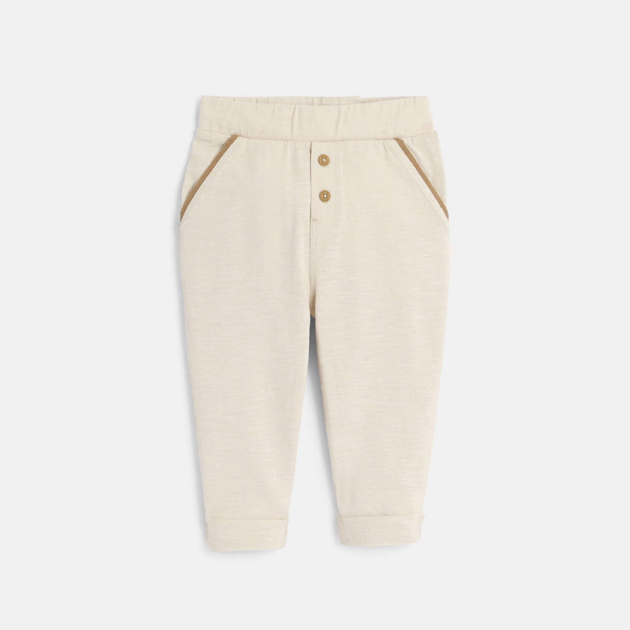 Pantalon jersey léger marron bébé garçon - Ecru ciment