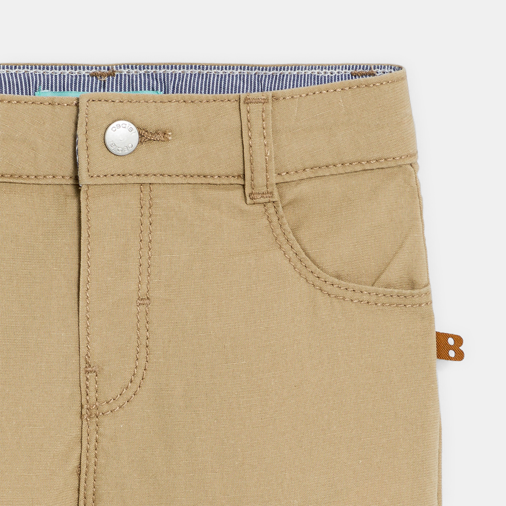 Bermuda droit coton fantaisie bleu marine bébé garçon - Beige corde