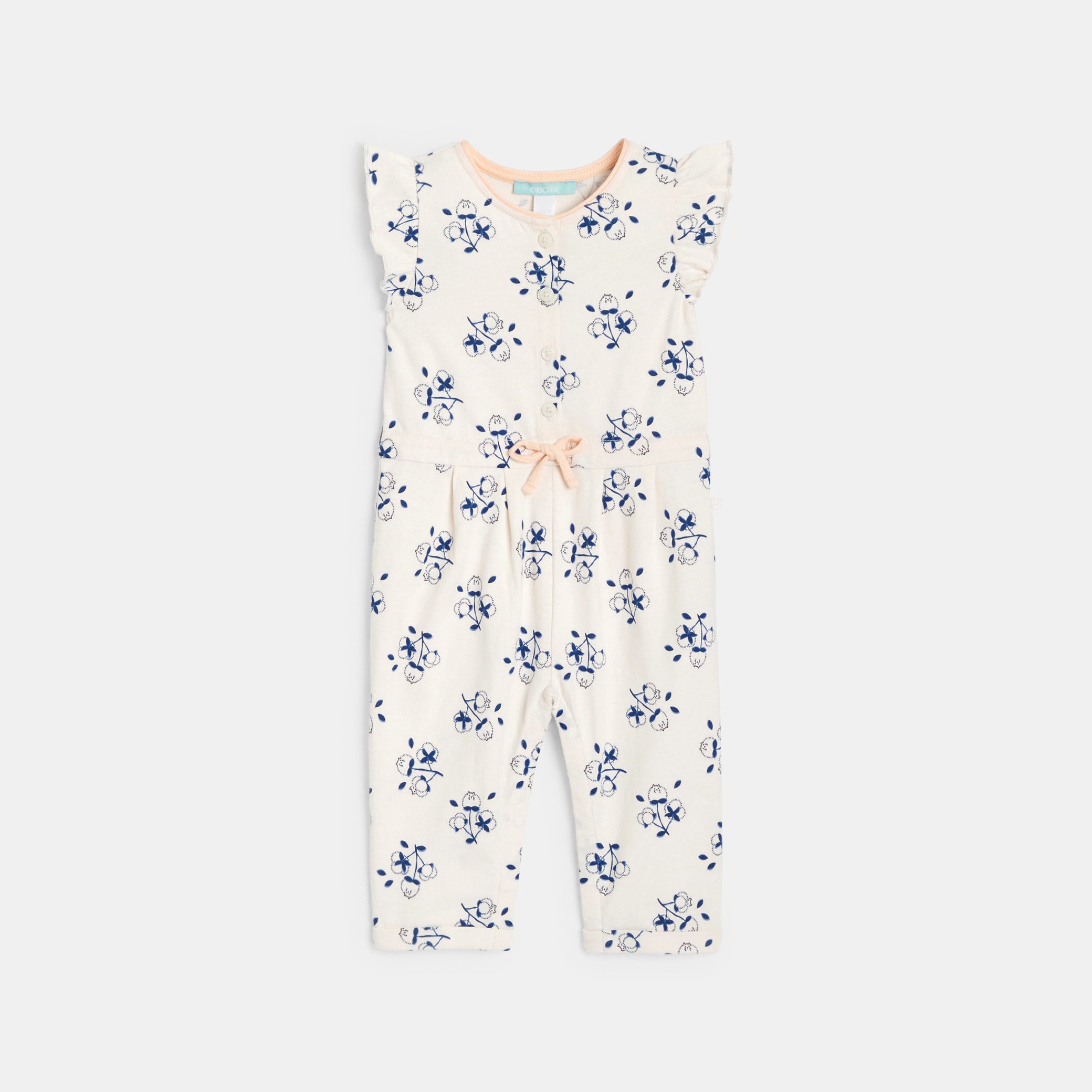 Combinaison longue fleurie bleu marine bébé fille - Imprimé bleu