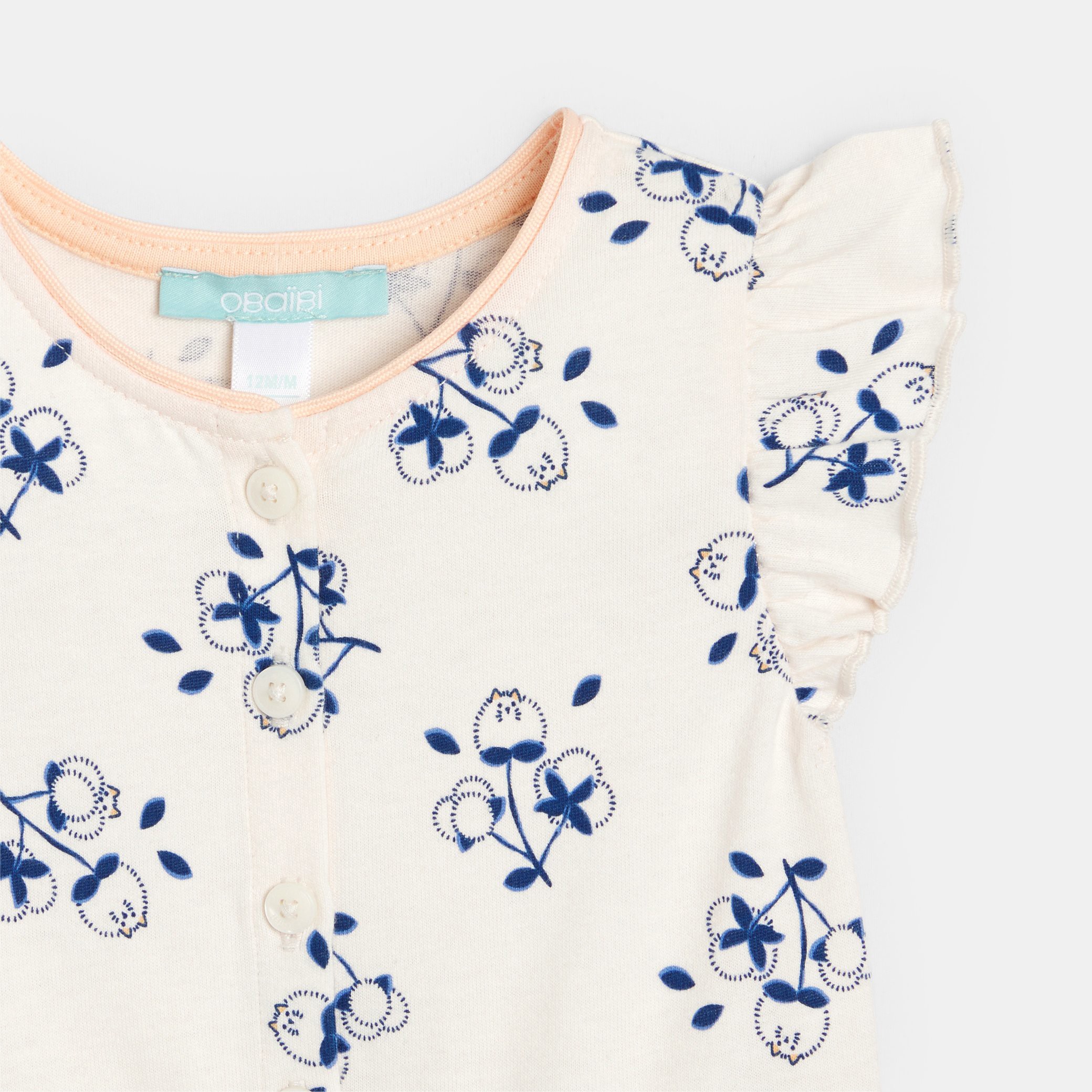 Combinaison longue fleurie bleu marine bébé fille - Imprimé bleu