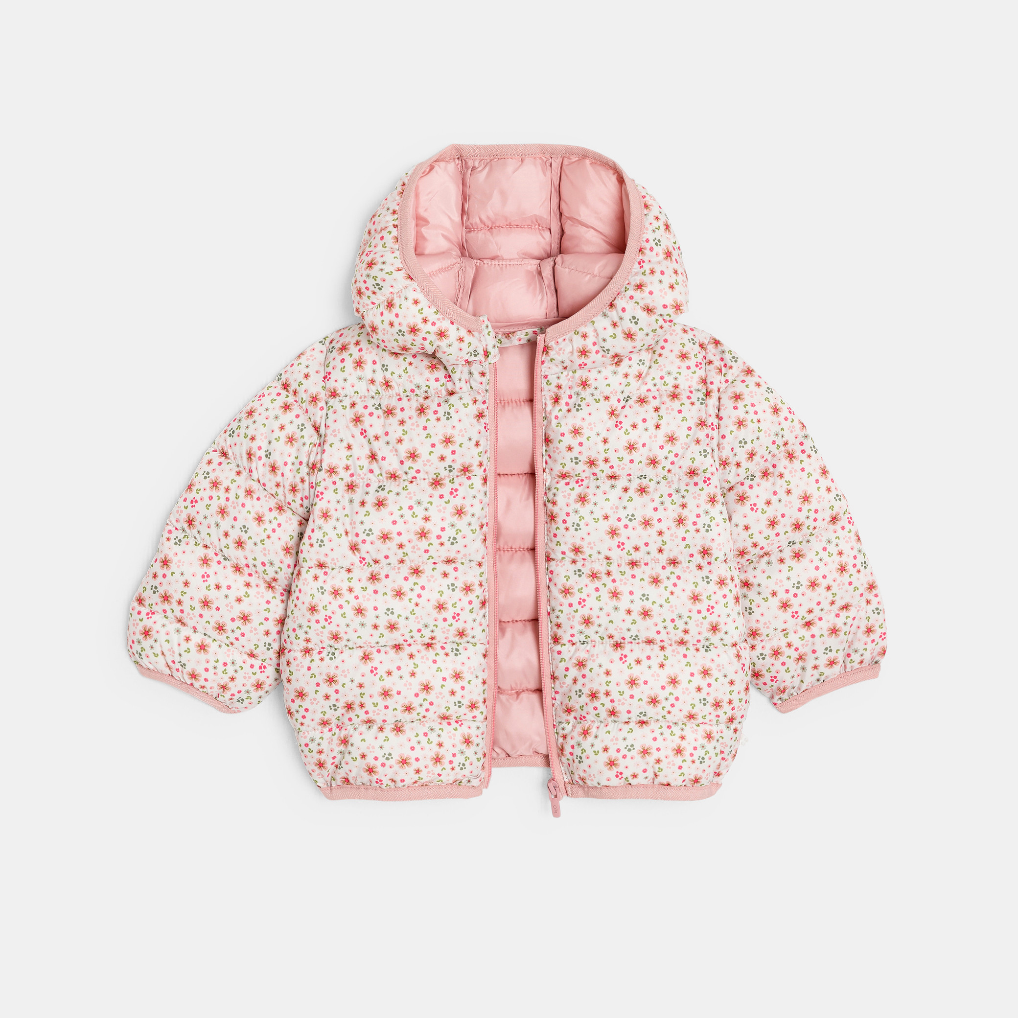 Doudoune matelasée fleurie rose bébé fille - Rose blush