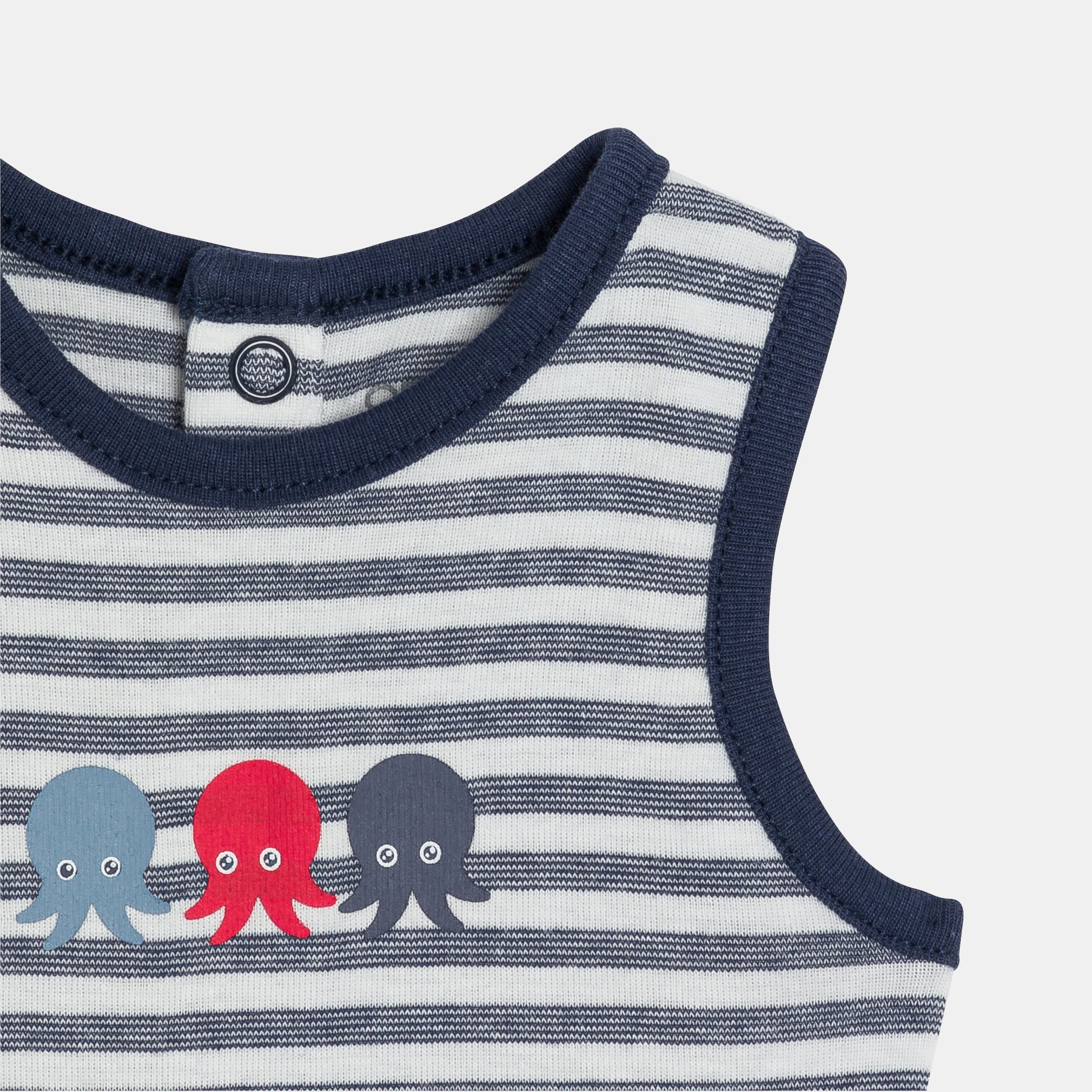 Body sans manches rayé pieuvre bleu bébé garçon (lot de 3) - bleu