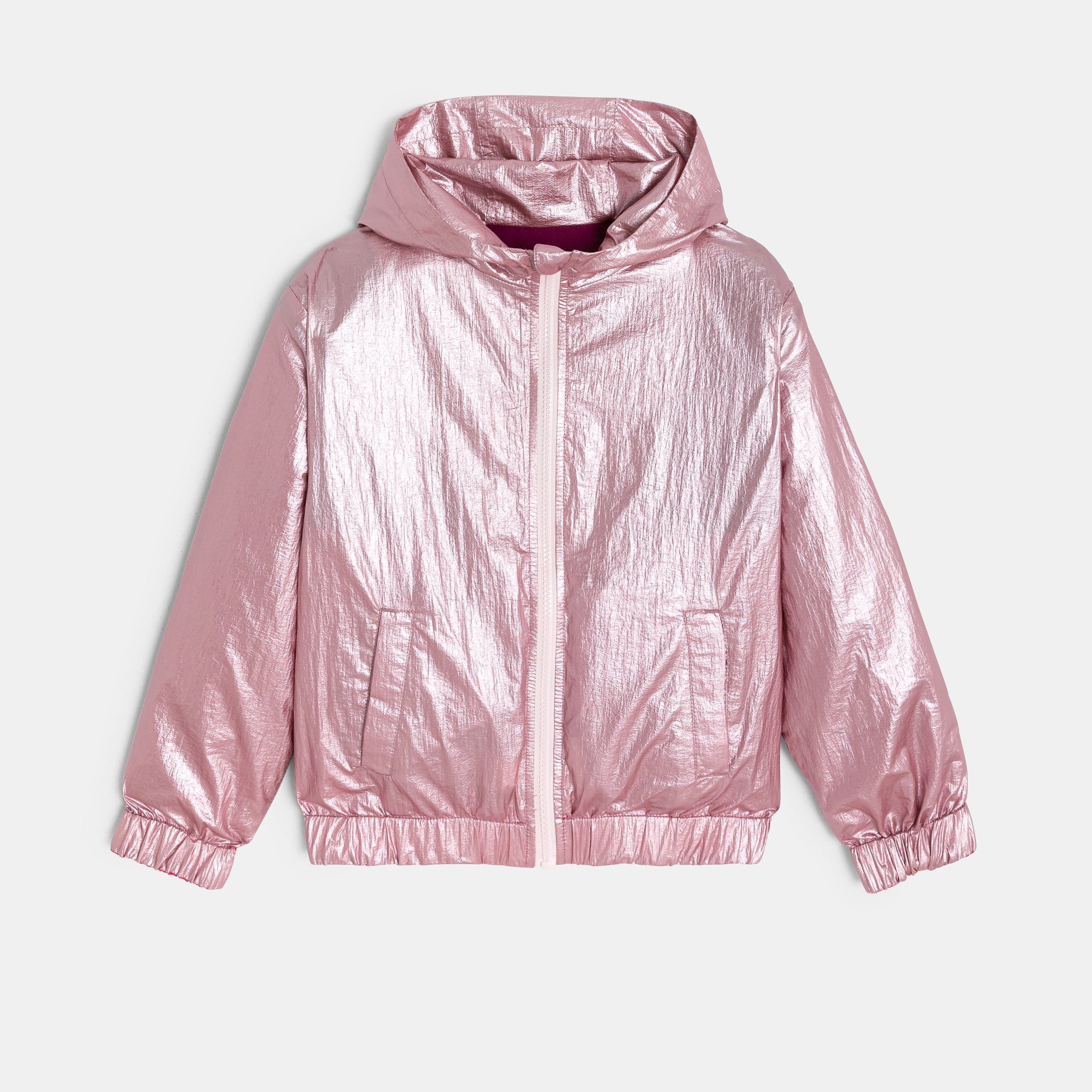 Coupe-vent réversible vert fille - Rose feu