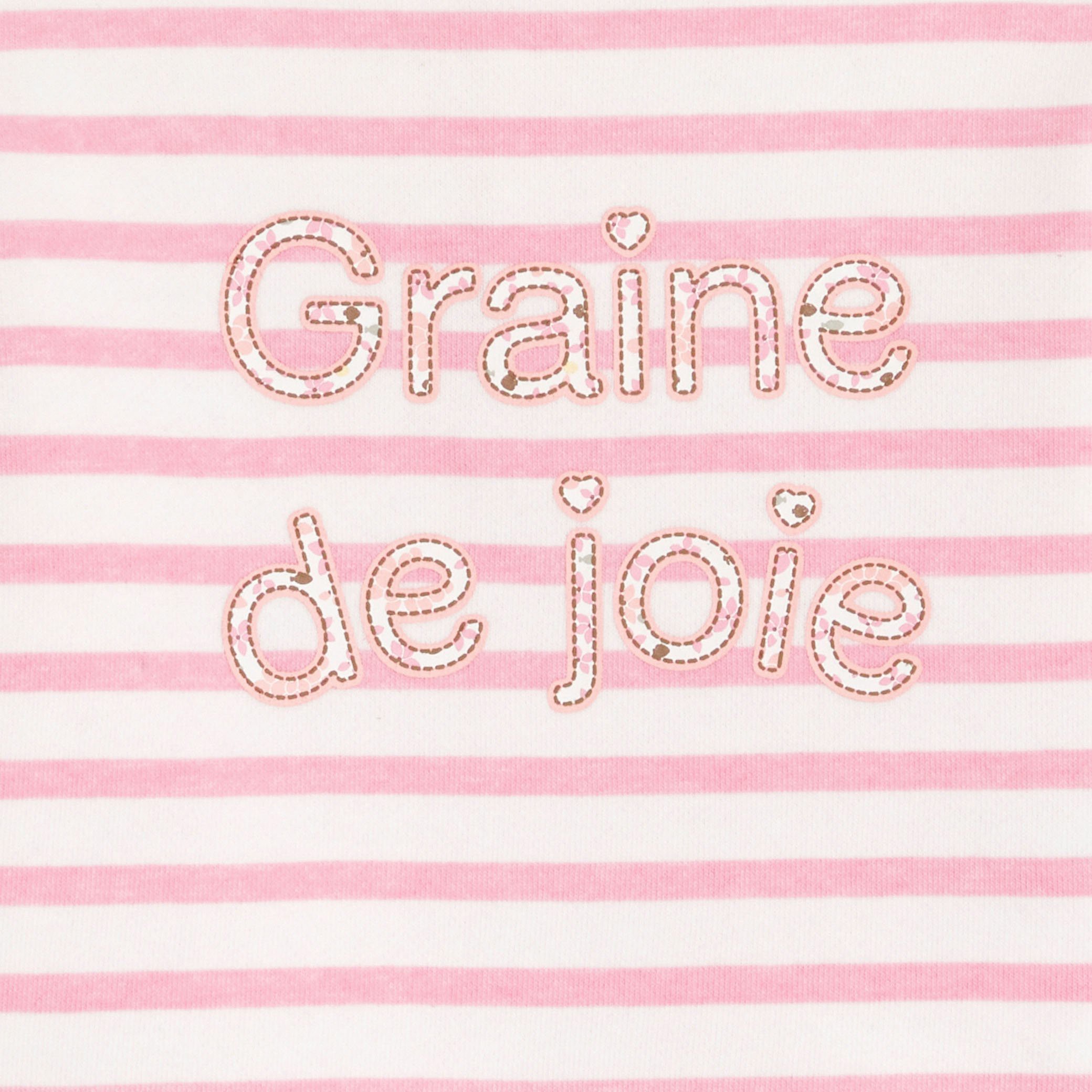 Sweat molleton fleuri à message rose bébé fille - Rayures rose